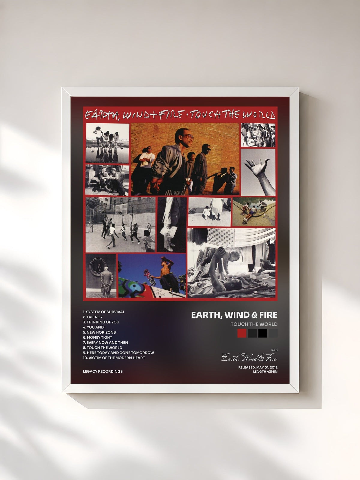 #blanc Touch The World by Earth, Wind & Fire as a framed art print, white frame, printed and framed in France