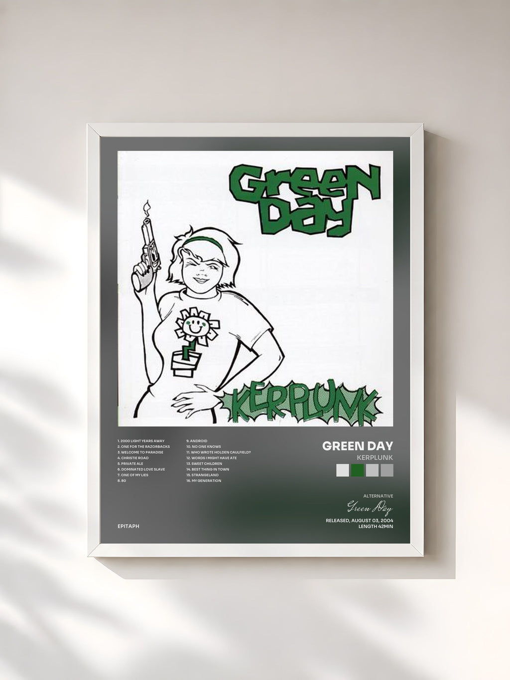 #blanc Kerplunk di Green Day in stampa incorniciata, cornice bianca, stampata e incorniciata in Francia