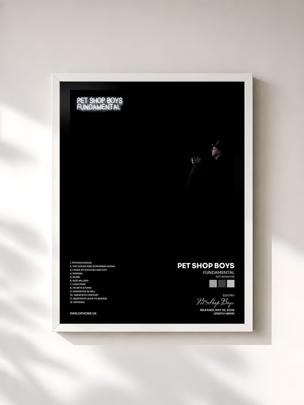 #blanc Tableau de l'album Fundamental (2017 Remaster) de Pet Shop Boys, cadre blanc, imprimé et encadré en France