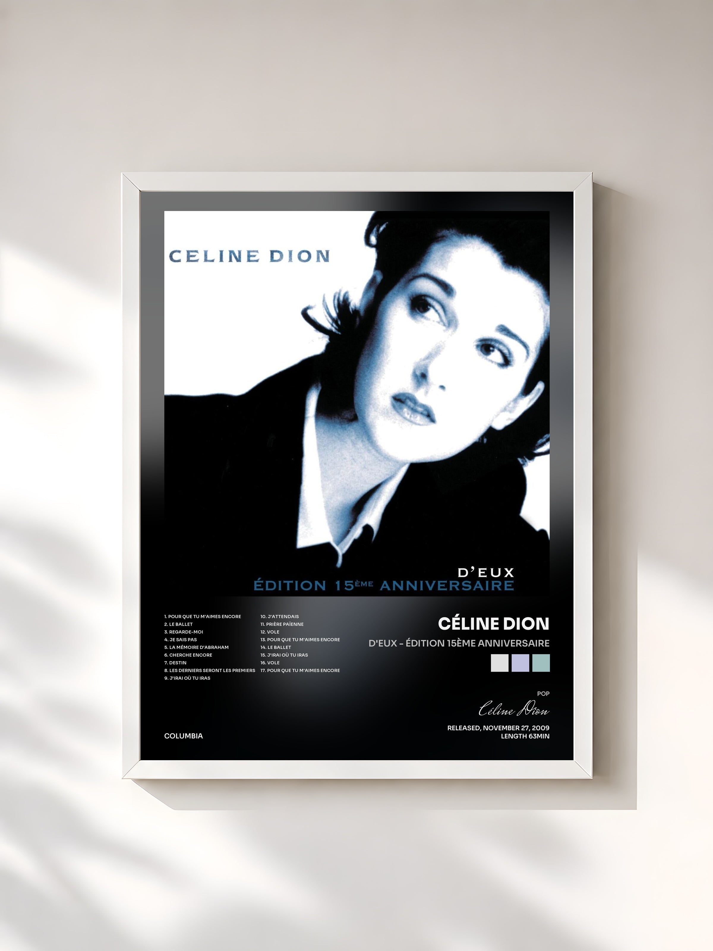 #blanc Tableau de l'album D'eux - Édition 15ème Anniversaire de Céline Dion, cadre blanc, imprimé et encadré en France
