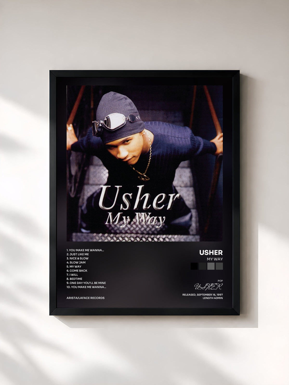 #noir Tableau de l'album My Way de USHER, cadre noir, imprimé et encadré en France