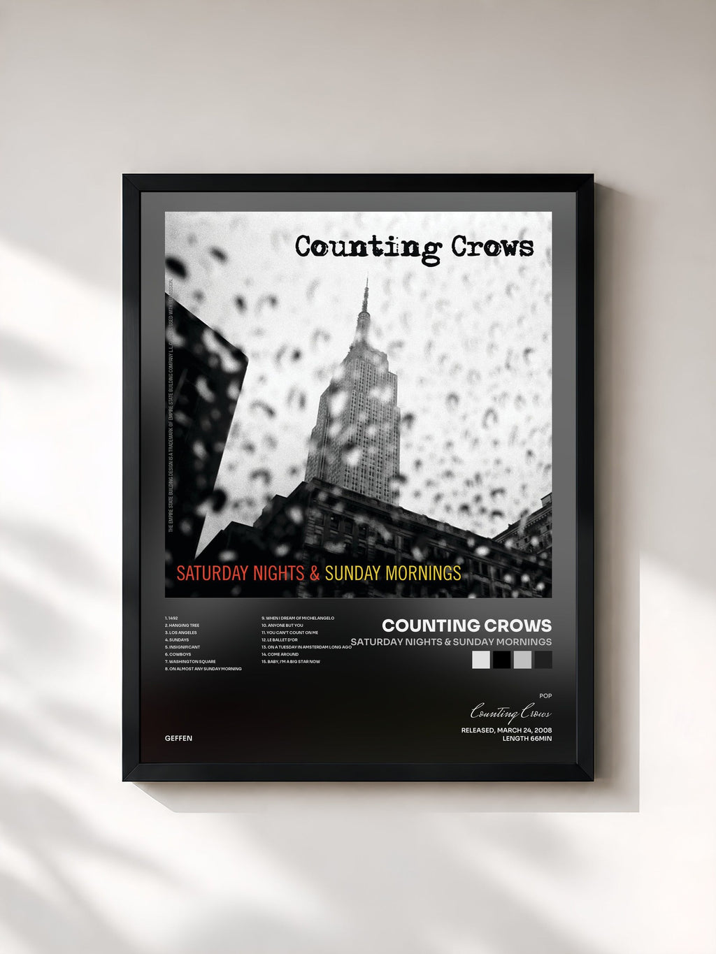 #noir Saturday Nights & Sunday Mornings von Counting Crows als gerahmter Kunstdruck, schwarzer Rahmen, gedruckt und gerahmt in Frankreich
