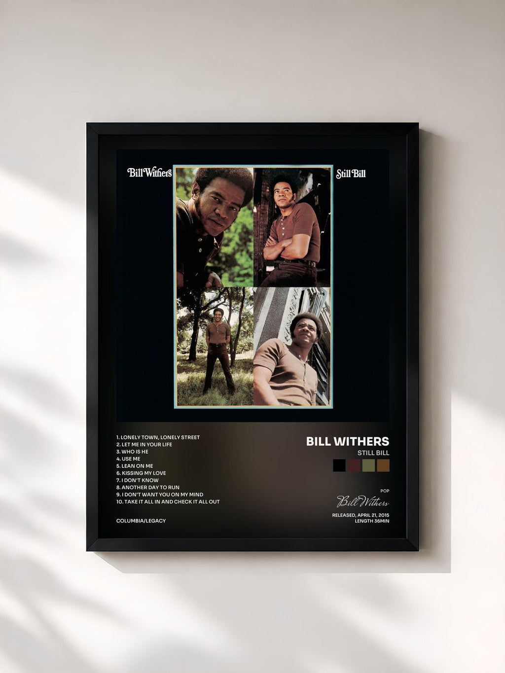 #noir Tableau de l'album Still Bill de Bill Withers, cadre noir, imprimé et encadré en France