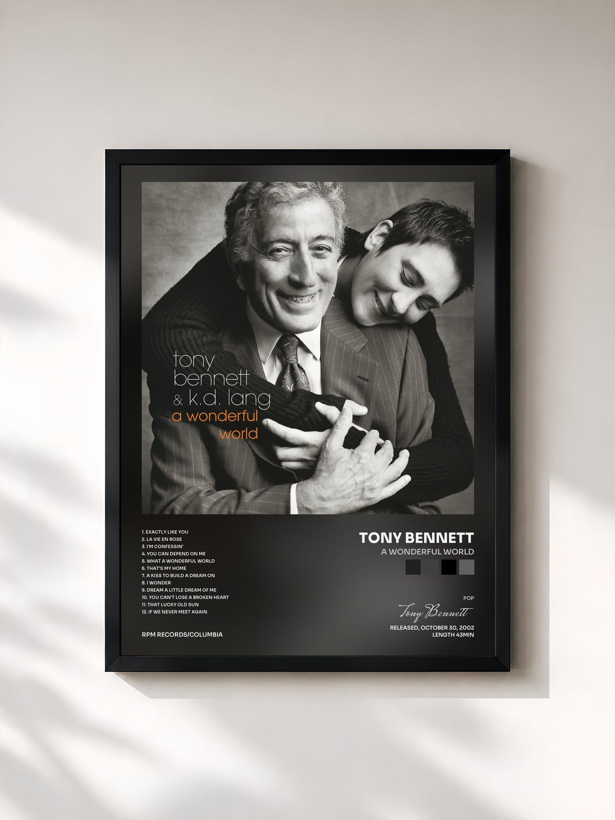 #noir Tableau de l'album A Wonderful World de Tony Bennett, cadre noir, imprimé et encadré en France