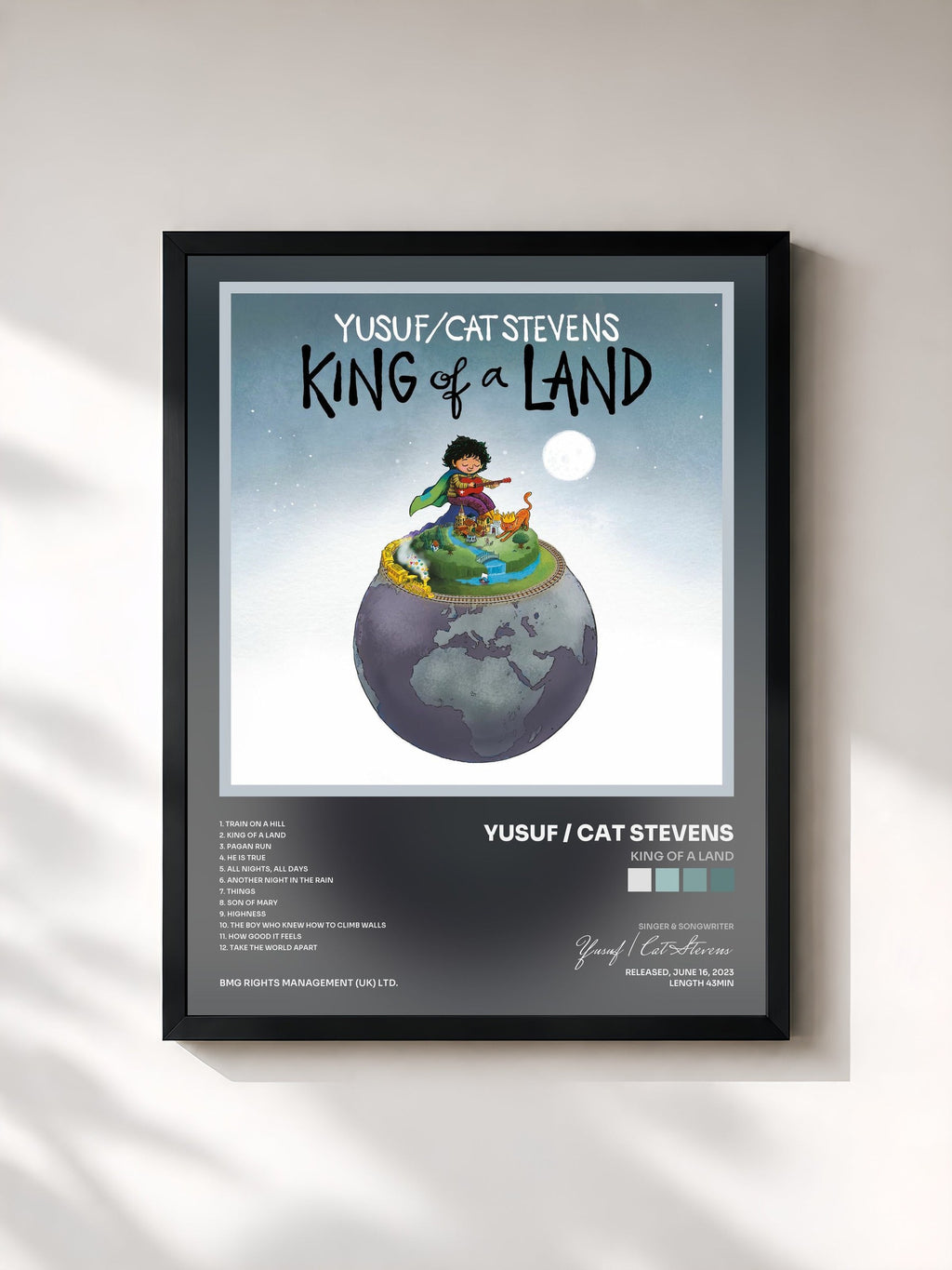 #noir Tableau de l'album King of a Land de Yusuf / Cat Stevens, cadre noir, imprimé et encadré en France
