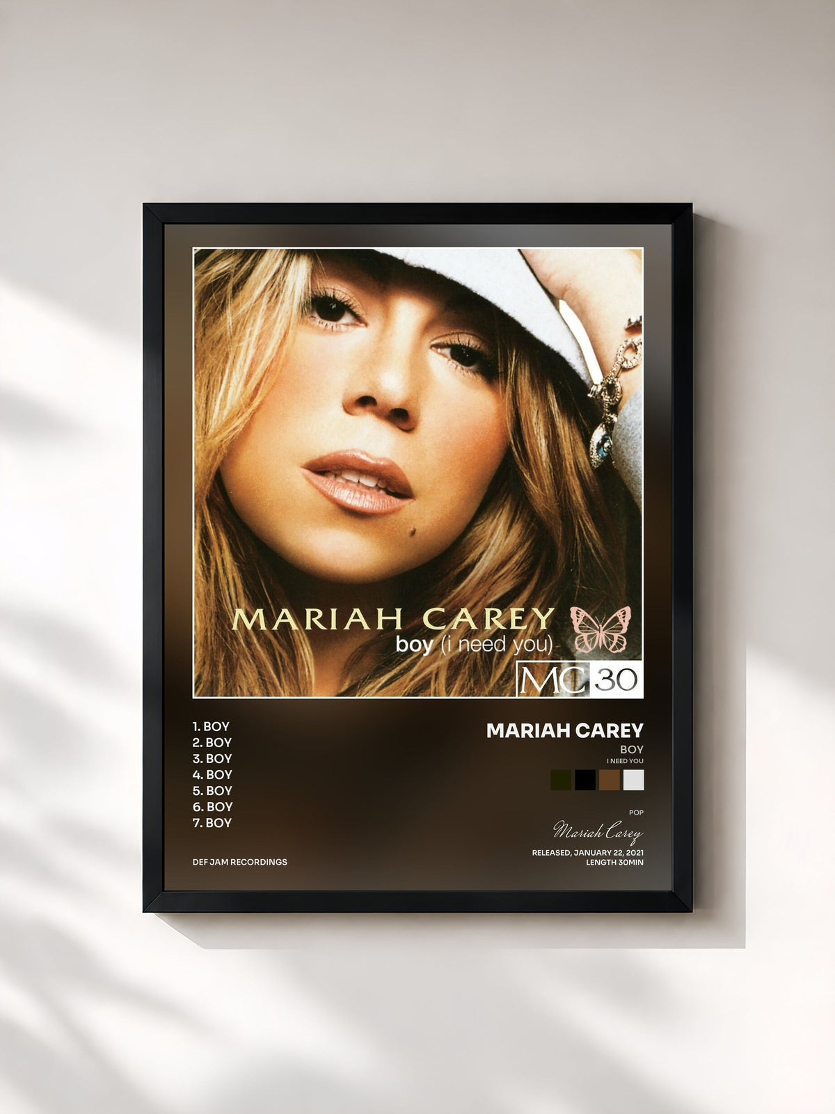 #noir Tableau de l'album Boy (I Need You) - EP de Mariah Carey, cadre noir, imprimé et encadré en France