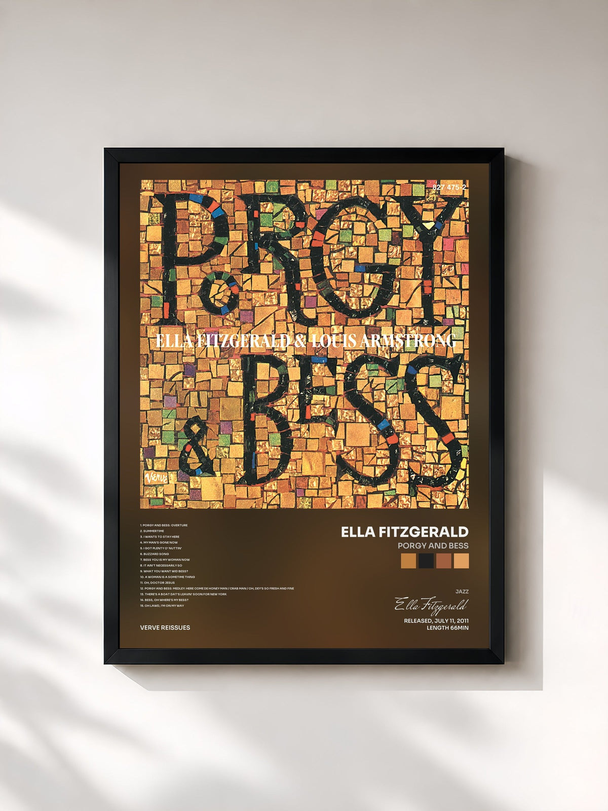 #noir Tableau de l'album Porgy And Bess de Ella Fitzgerald, cadre noir, imprimé et encadré en France