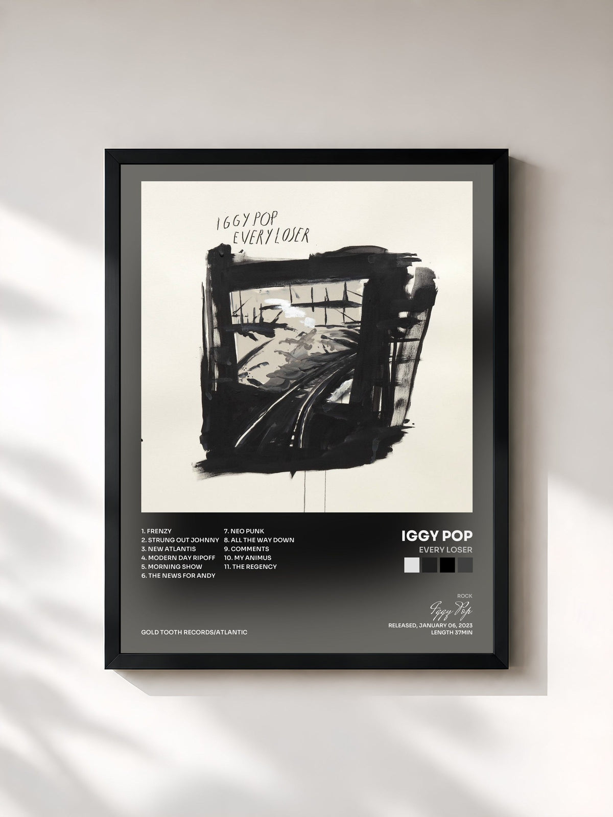 #noir Tableau de l'album EVERY LOSER de Iggy Pop, cadre noir, imprimé et encadré en France