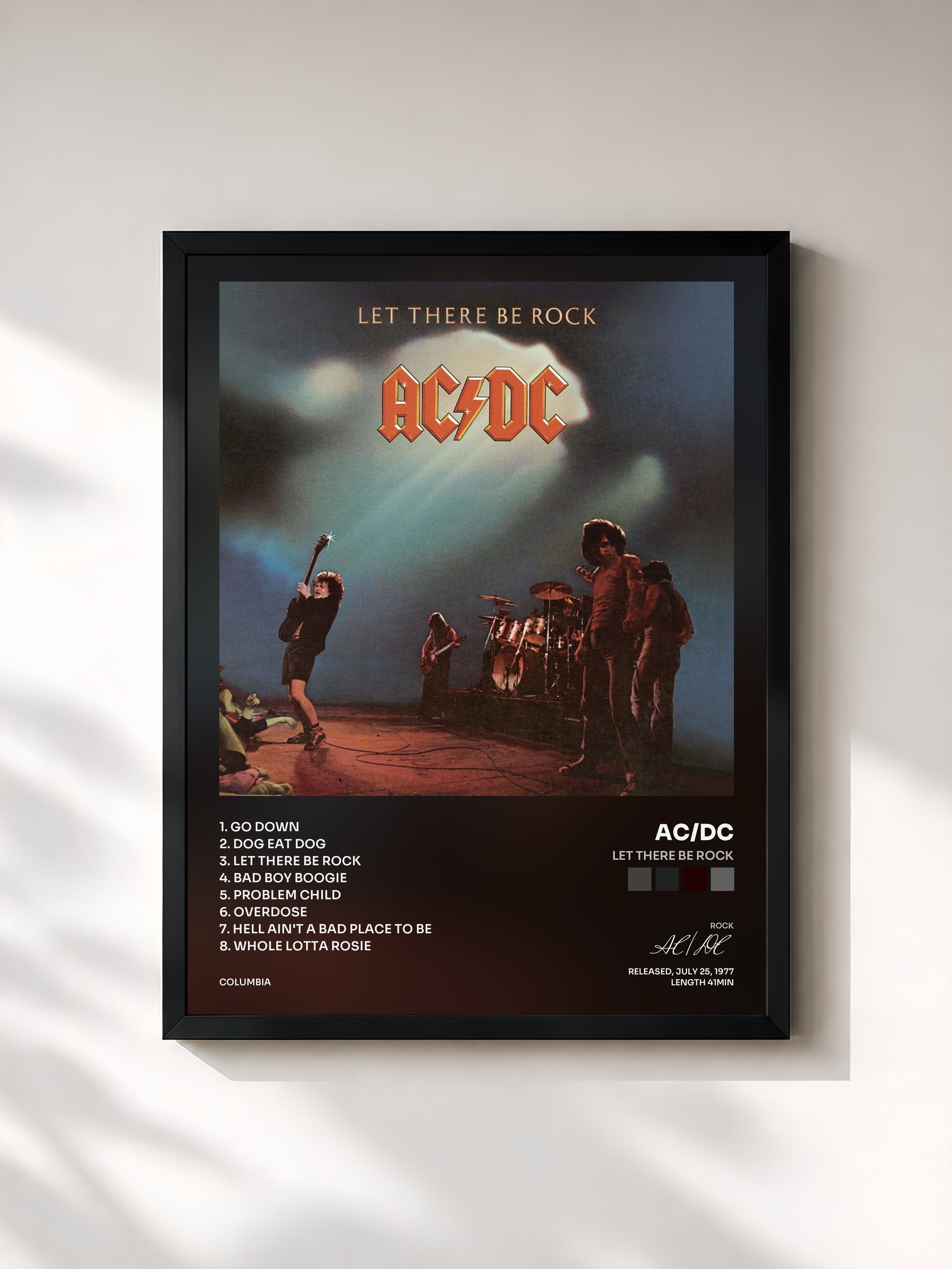 #noir Tableau de l'album Let There Be Rock de AC/DC, cadre noir, imprimé et encadré en France