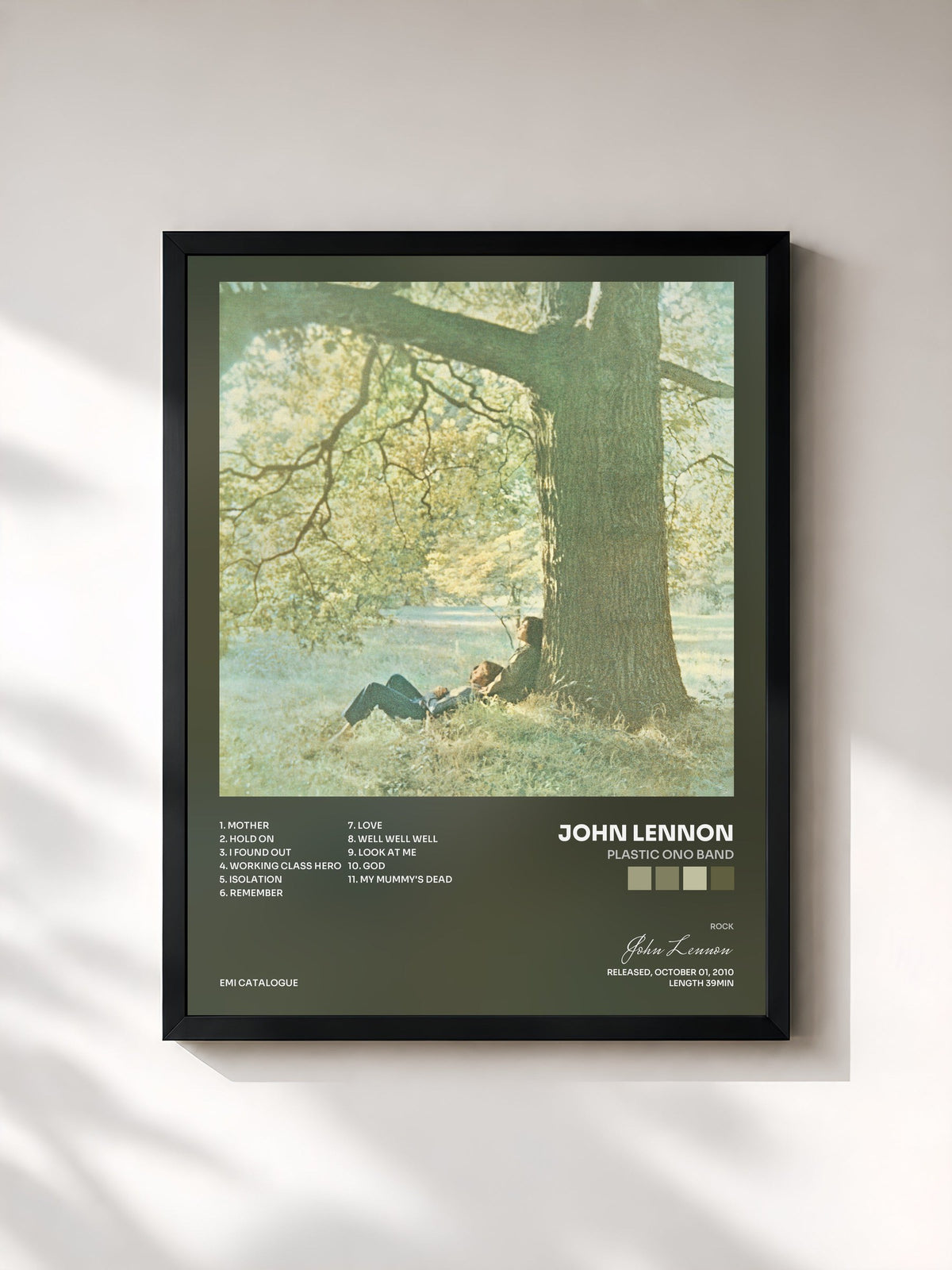 #noir Tableau de l'album Plastic Ono Band de John Lennon, cadre noir, imprimé et encadré en France