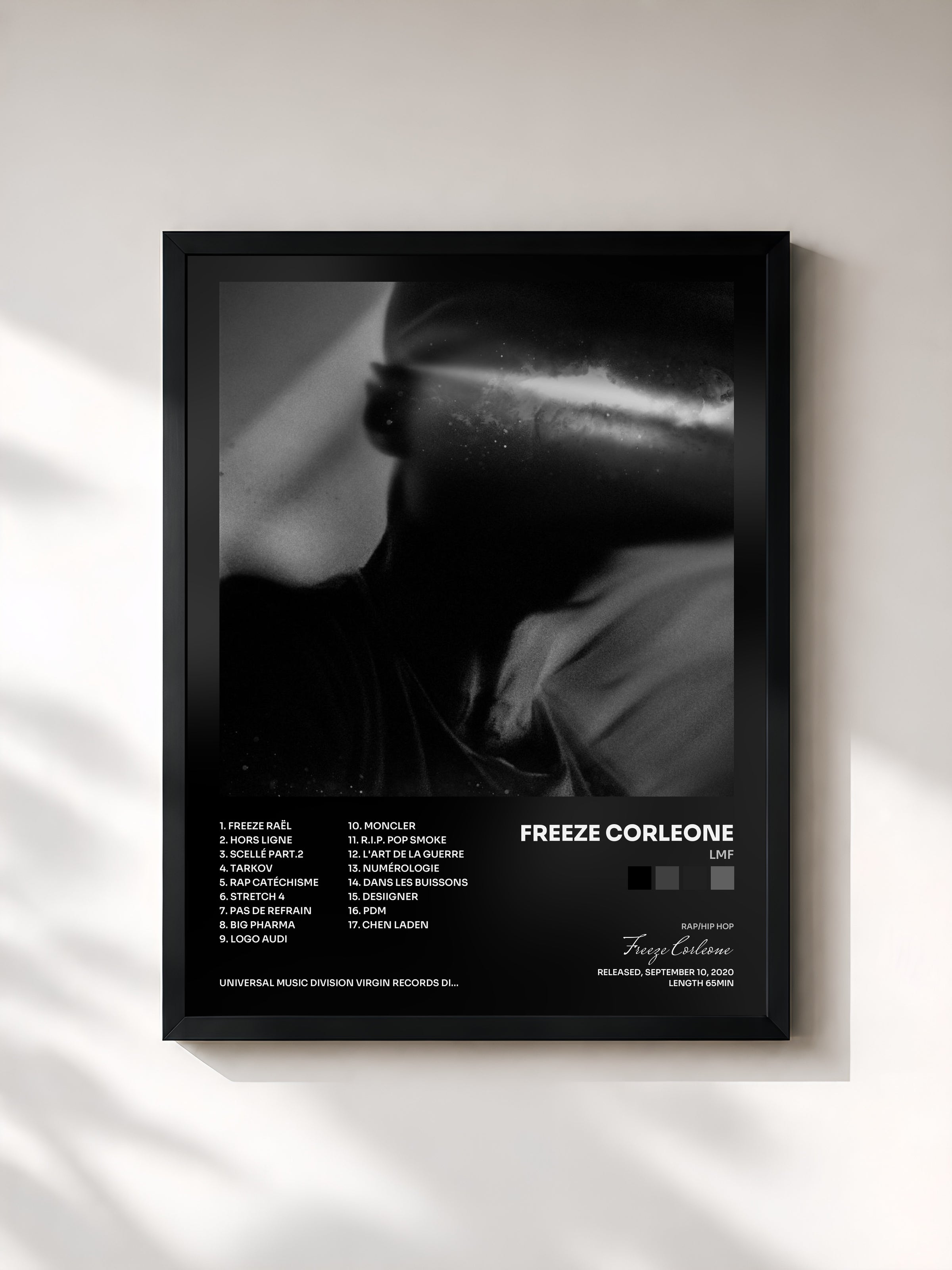 #noir Tableau de l'album LMF de Freeze Corleone, cadre noir, imprimé et encadré en France