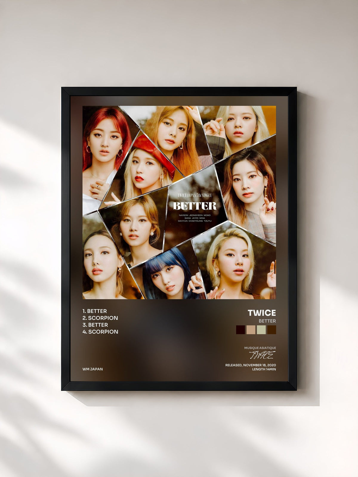 #noir Tableau de l'album BETTER de TWICE, cadre noir, imprimé et encadré en France