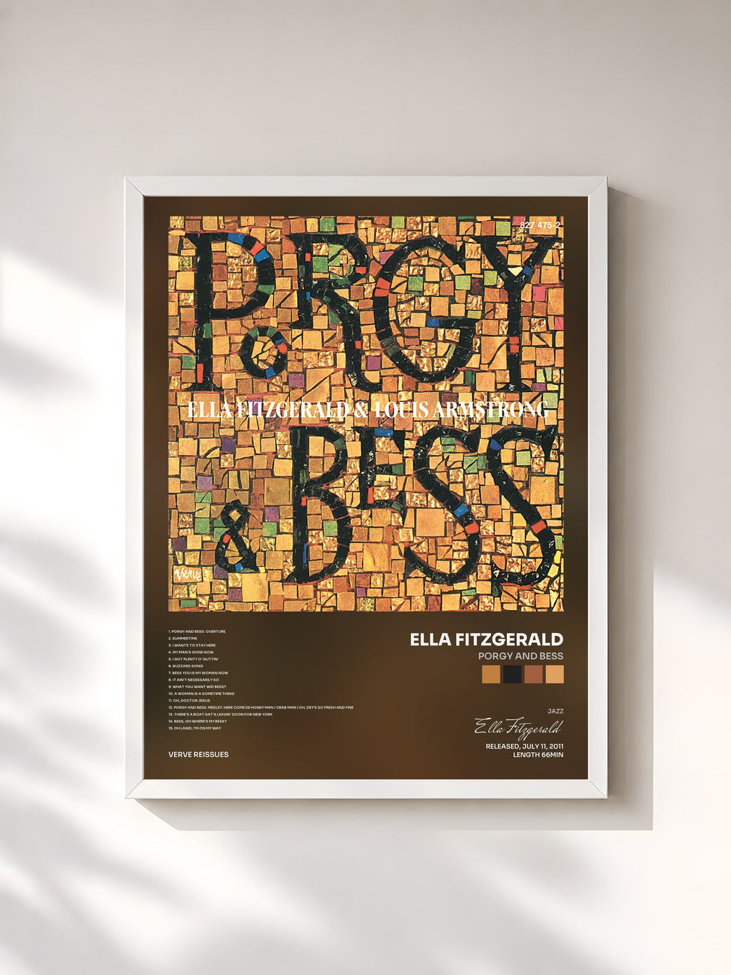 #blanc Tableau de l'album Porgy And Bess de Ella Fitzgerald, cadre blanc, imprimé et encadré en France