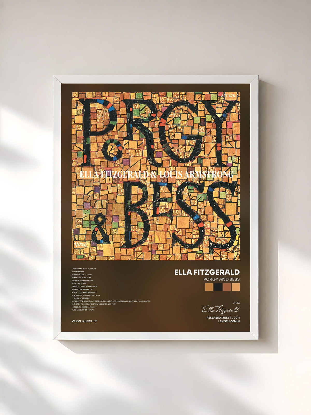 #blanc Tableau de l'album Porgy And Bess de Ella Fitzgerald, cadre blanc, imprimé et encadré en France