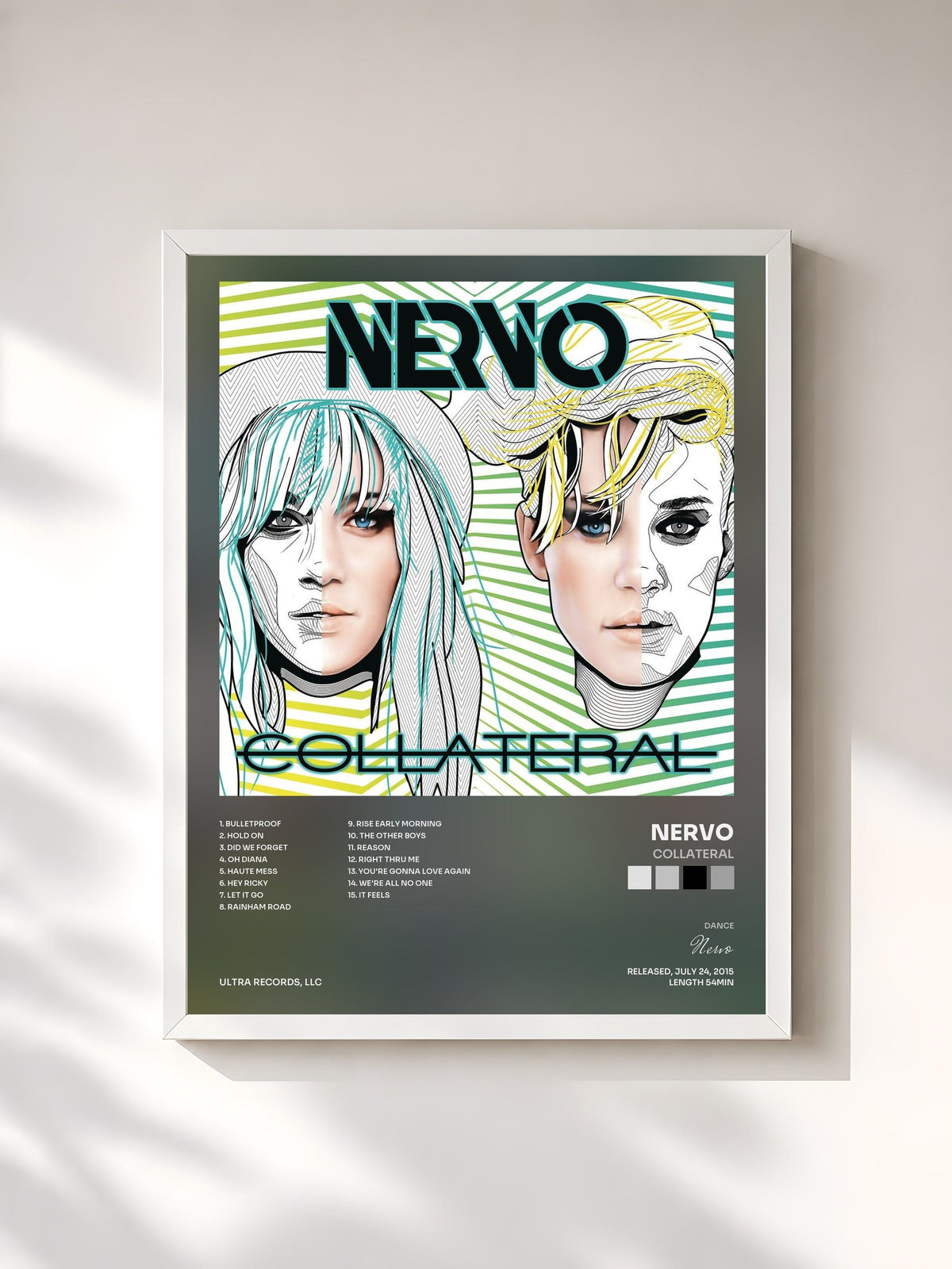 #blanc Tableau de l'album Collateral de Nervo, cadre blanc, imprimé et encadré en France