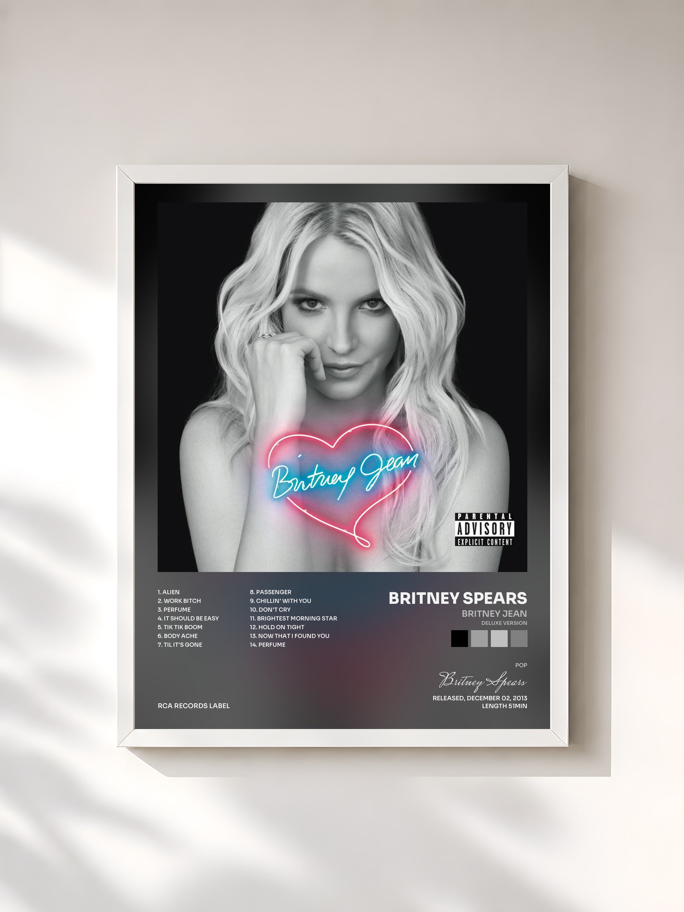 #blanc Britney Jean (Deluxe Version) de Britney Spears en lámina enmarcada, marco blanco, impresa y enmarcada en Francia