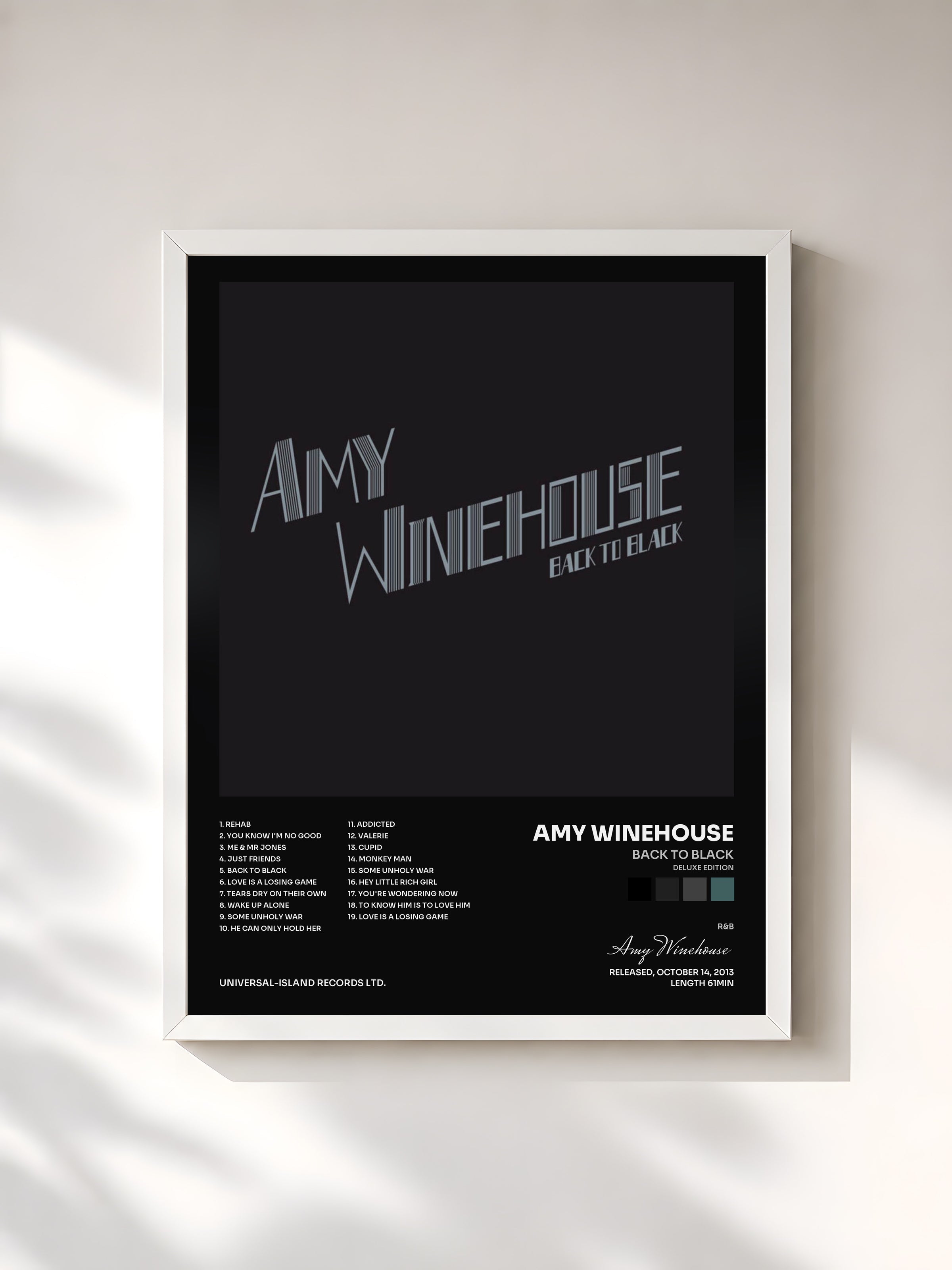 #blanc Tableau de l'album Back To Black (Deluxe Edition) de Amy Winehouse, cadre blanc, imprimé et encadré en France