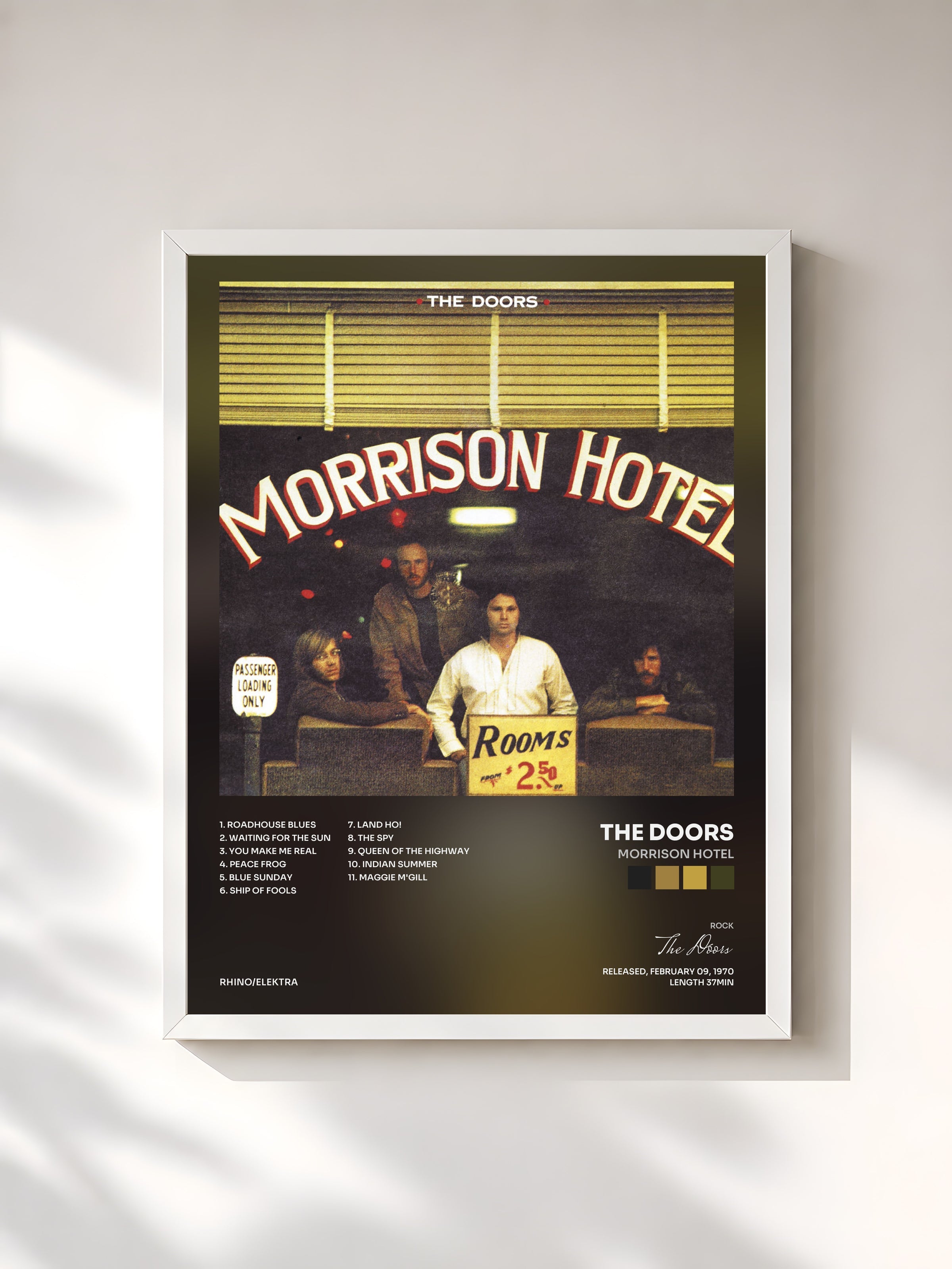 #blanc Morrison Hotel de The Doors en lámina enmarcada, marco blanco, impresa y enmarcada en Francia
