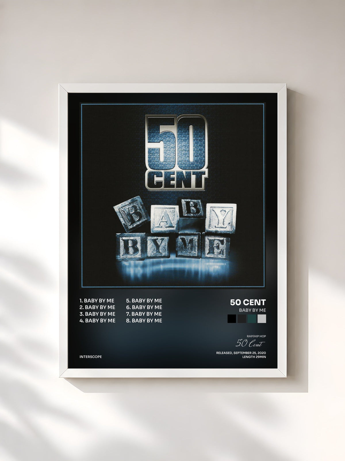 #blanc Tableau de l'album Baby By Me de 50 Cent, cadre blanc, imprimé et encadré en France