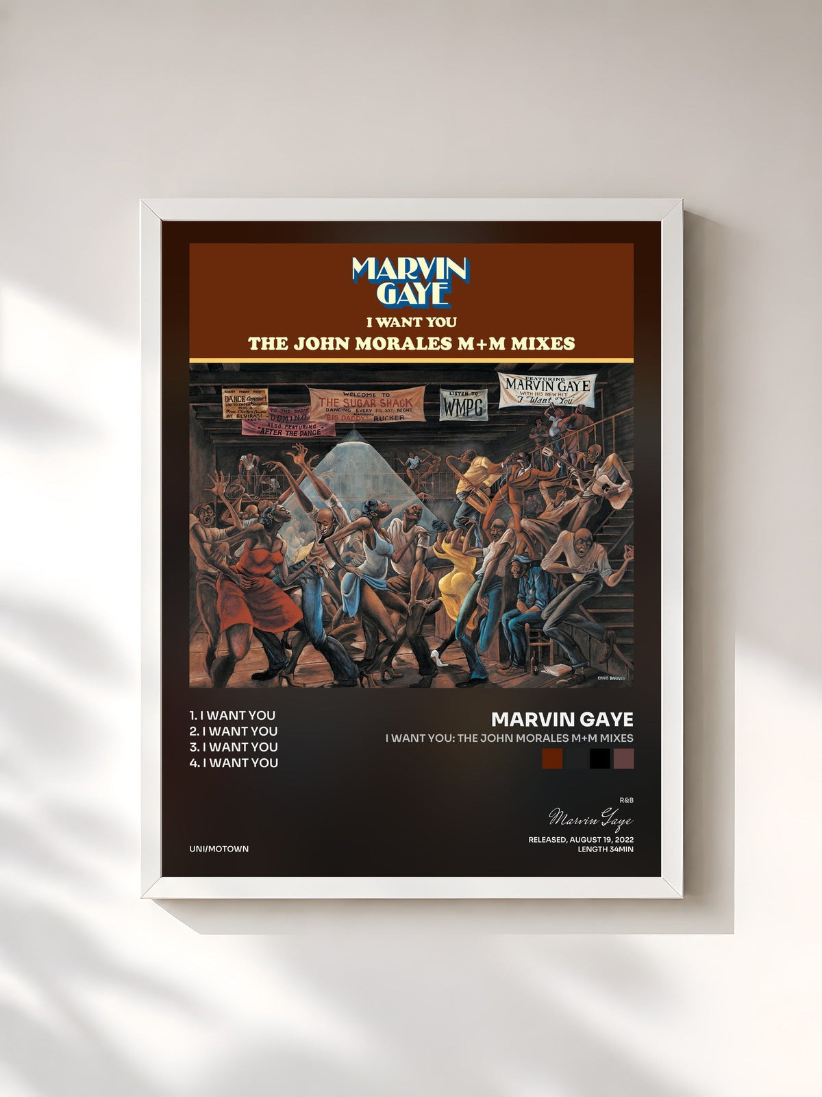 #blanc Tableau de l'album I Want You: The John Morales M+M Mixes de Marvin Gaye, cadre blanc, imprimé et encadré en France