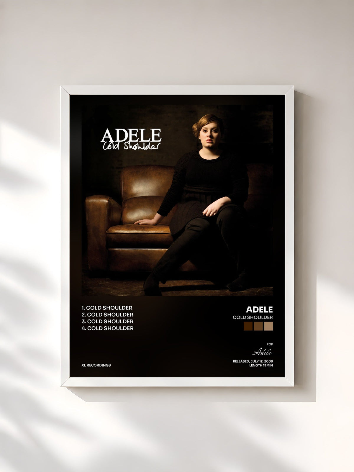 #blanc Tableau de l'album Cold Shoulder de Adele, cadre blanc, imprimé et encadré en France