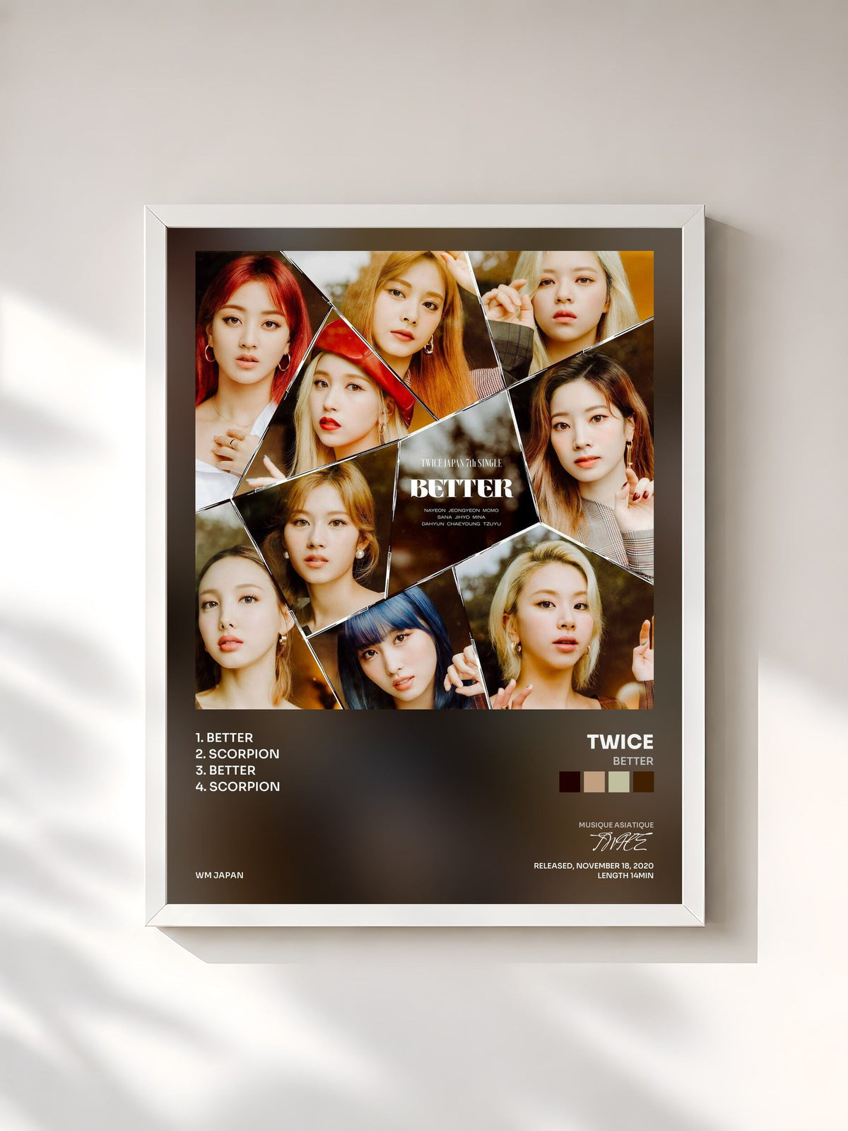 #blanc Tableau de l'album BETTER de TWICE, cadre blanc, imprimé et encadré en France