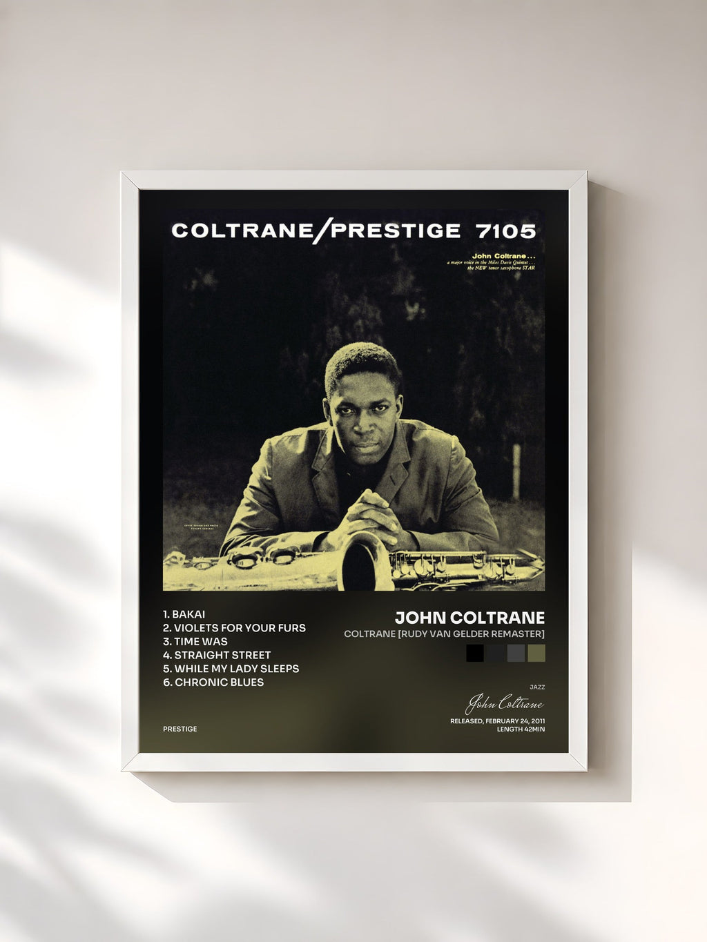 #blanc Tableau de l'album Coltrane [Rudy Van Gelder Remaster] de John Coltrane, cadre blanc, imprimé et encadré en France