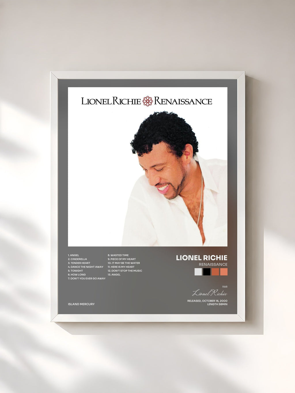 #blanc Renaissance di Lionel Richie in stampa incorniciata, cornice bianca, stampata e incorniciata in Francia