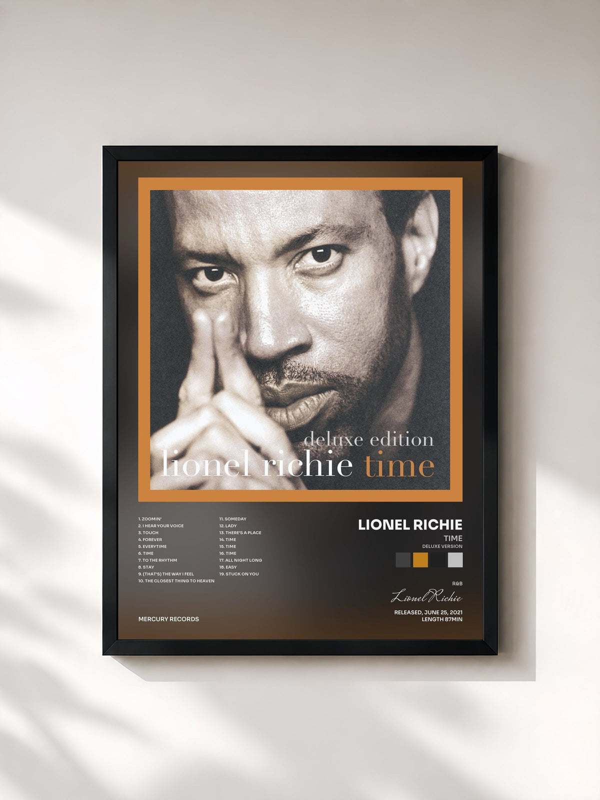#noir Tableau de l'album Time (Deluxe Version) de Lionel Richie, cadre noir, imprimé et encadré en France