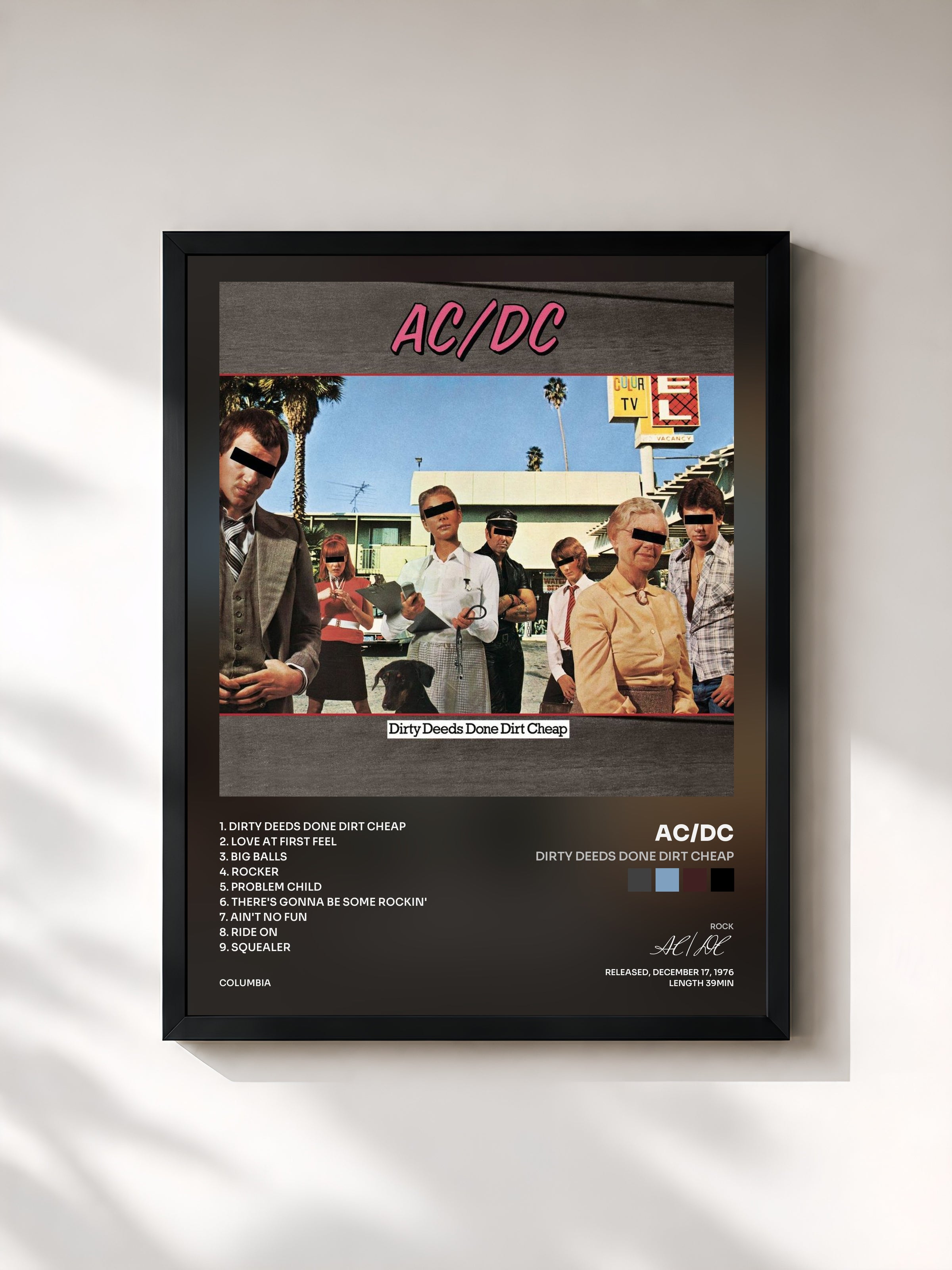 #noir Dirty Deeds Done Dirt Cheap by AC/DC as a framed art print, black frame, printed and framed in France