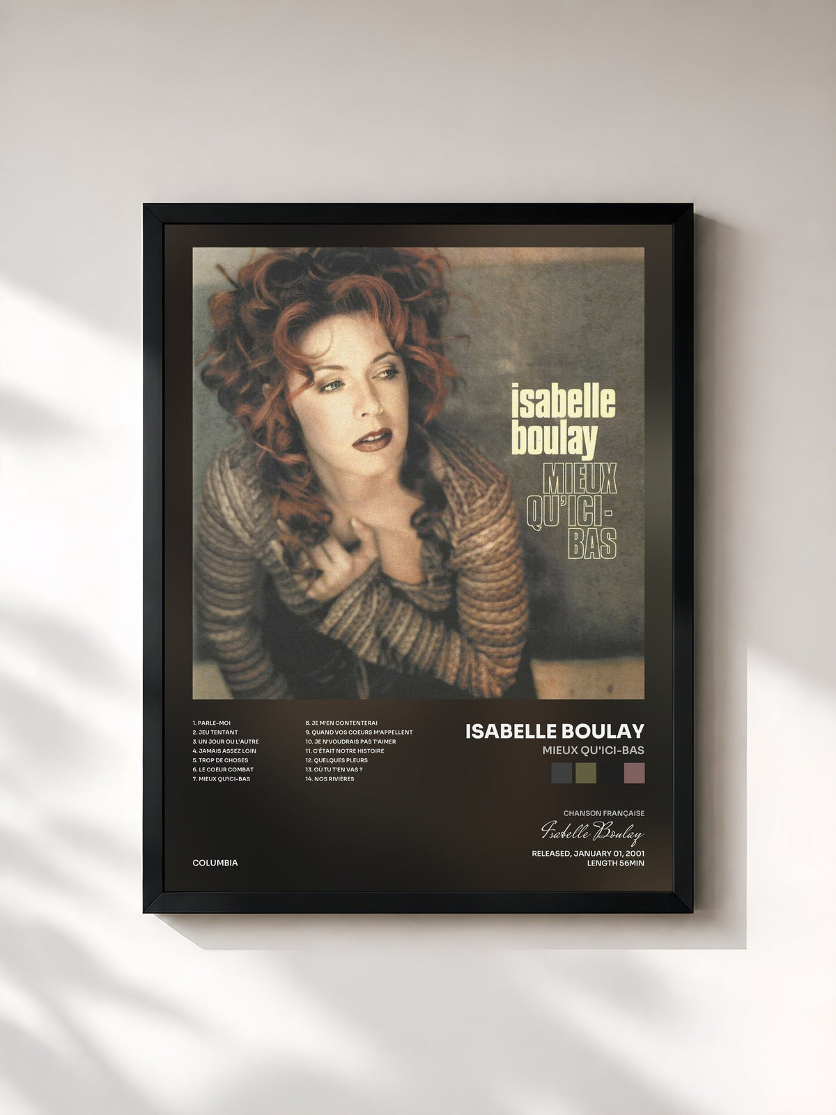 #noir Tableau de l'album Mieux qu'ici-bas de Isabelle Boulay, cadre noir, imprimé et encadré en France