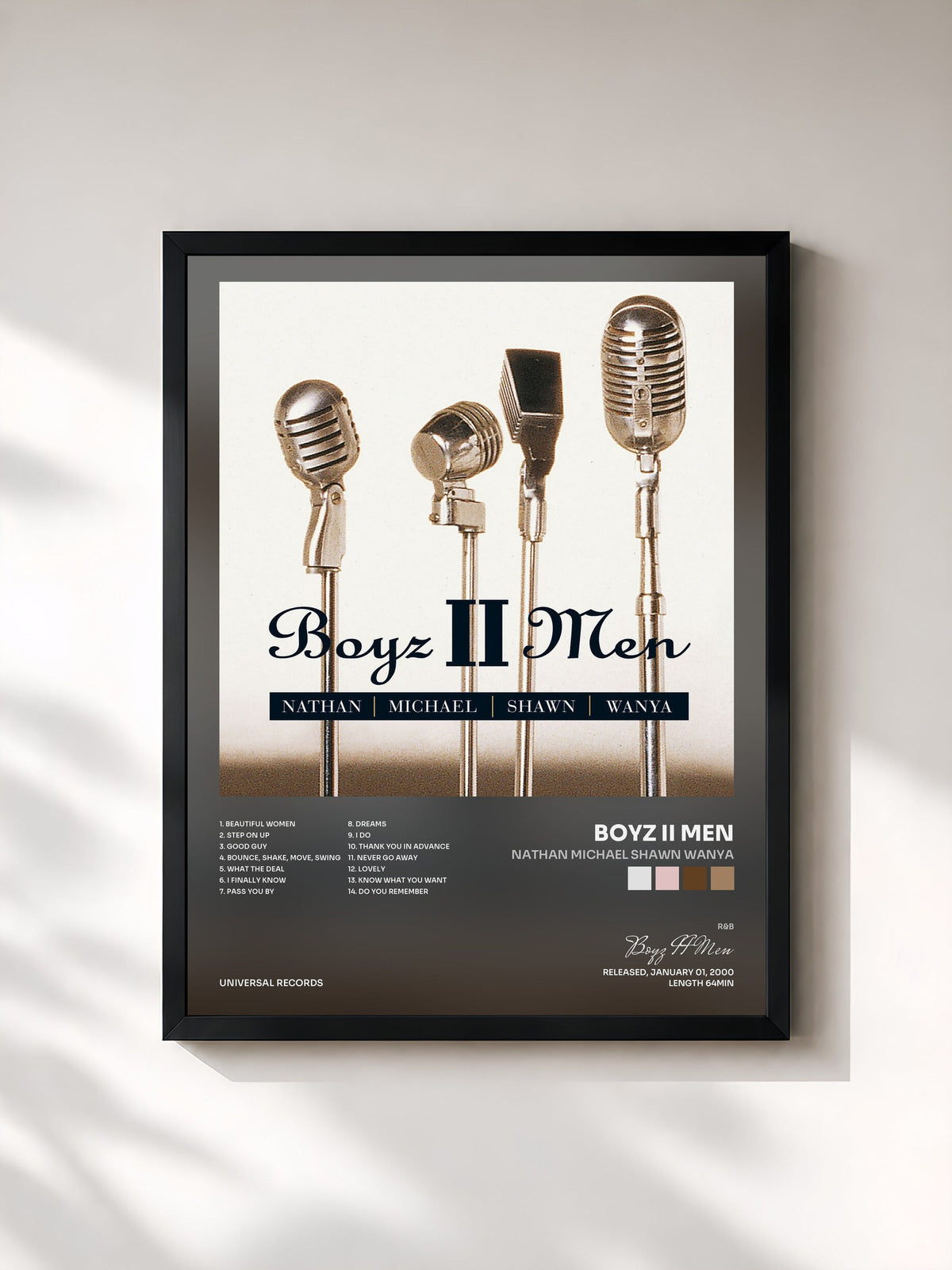 #noir Tableau de l'album Nathan Michael Shawn Wanya de Boyz II Men, cadre noir, imprimé et encadré en France