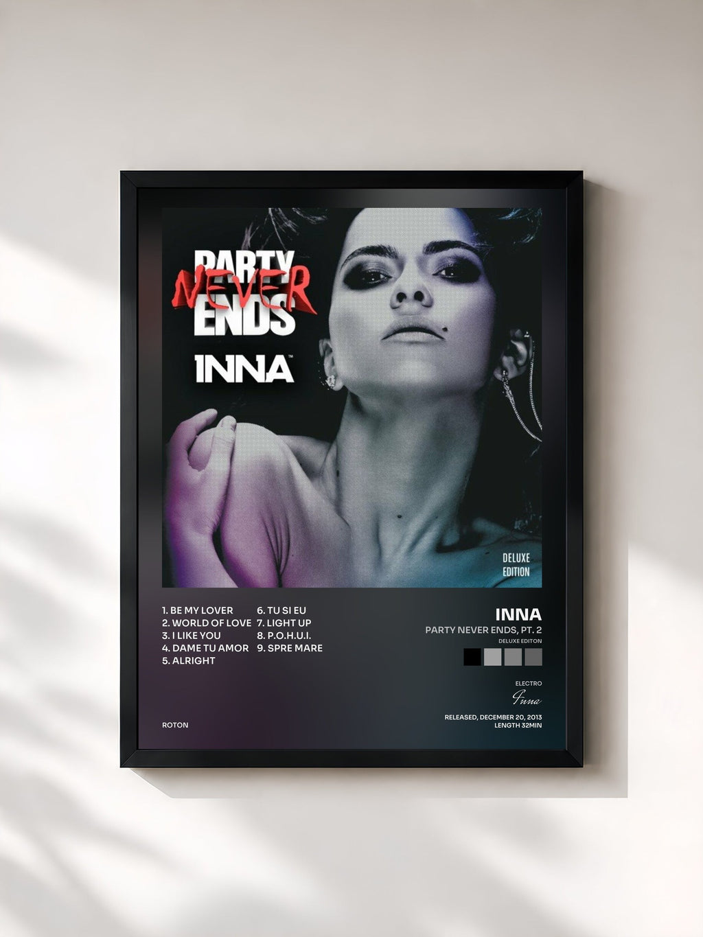 #noir Tableau de l'album Party Never Ends, Pt. 2 (Deluxe Editon) de Inna, cadre noir, imprimé et encadré en France