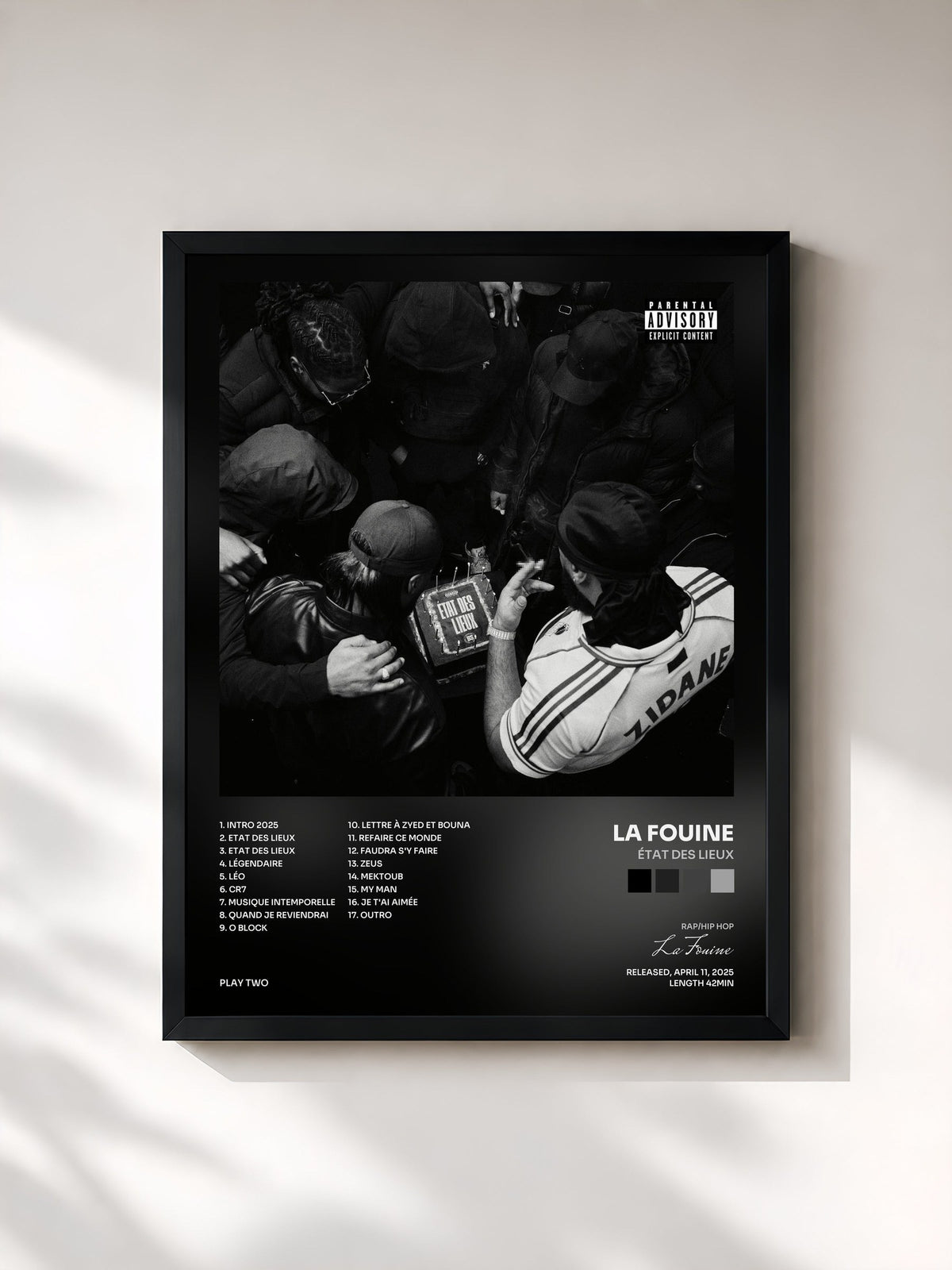 #noir Tableau de l'album ÉTAT DES LIEUX de La Fouine, cadre noir, imprimé et encadré en France