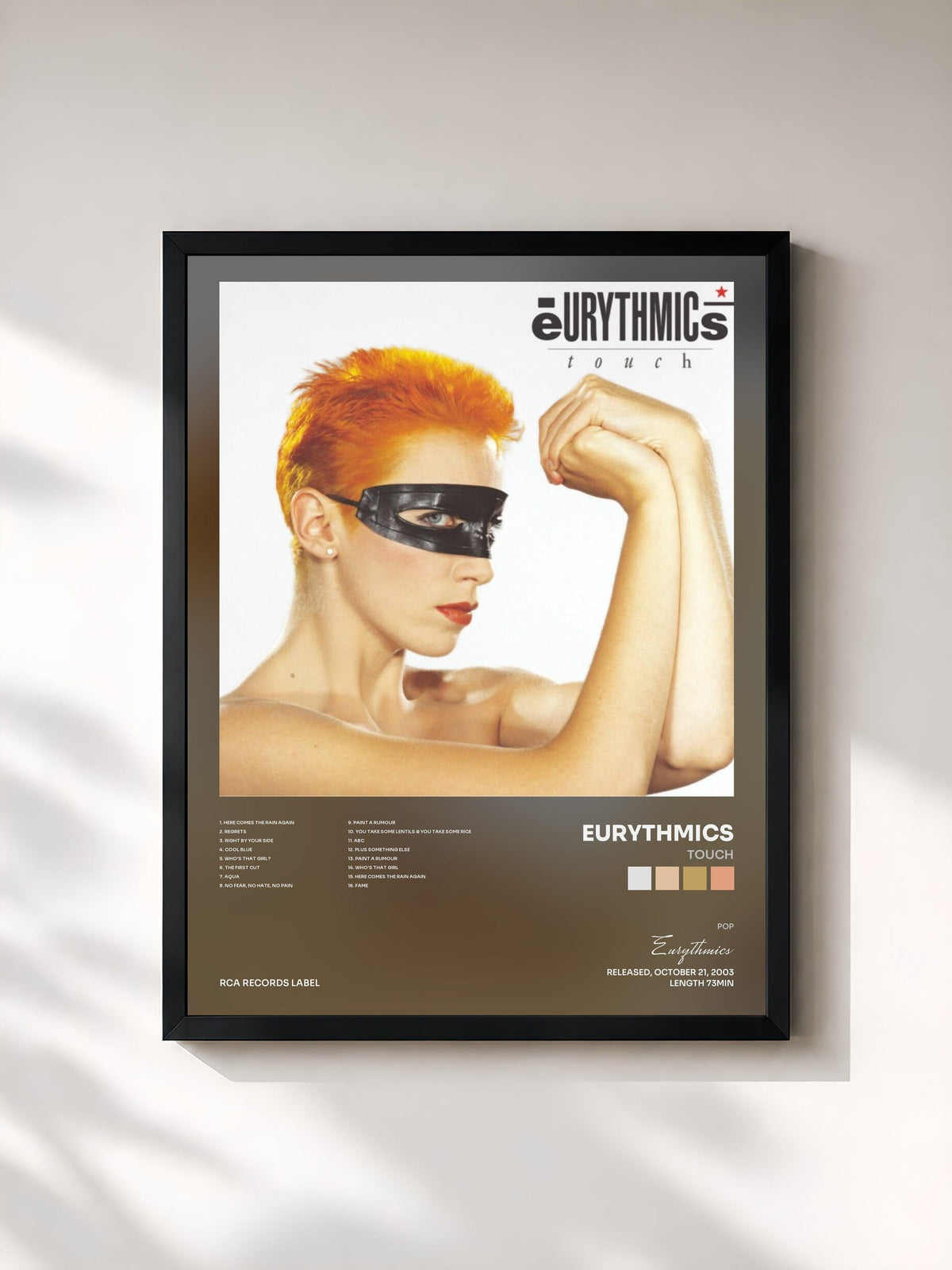 #noir Tableau de l'album Touch de Eurythmics, cadre noir, imprimé et encadré en France