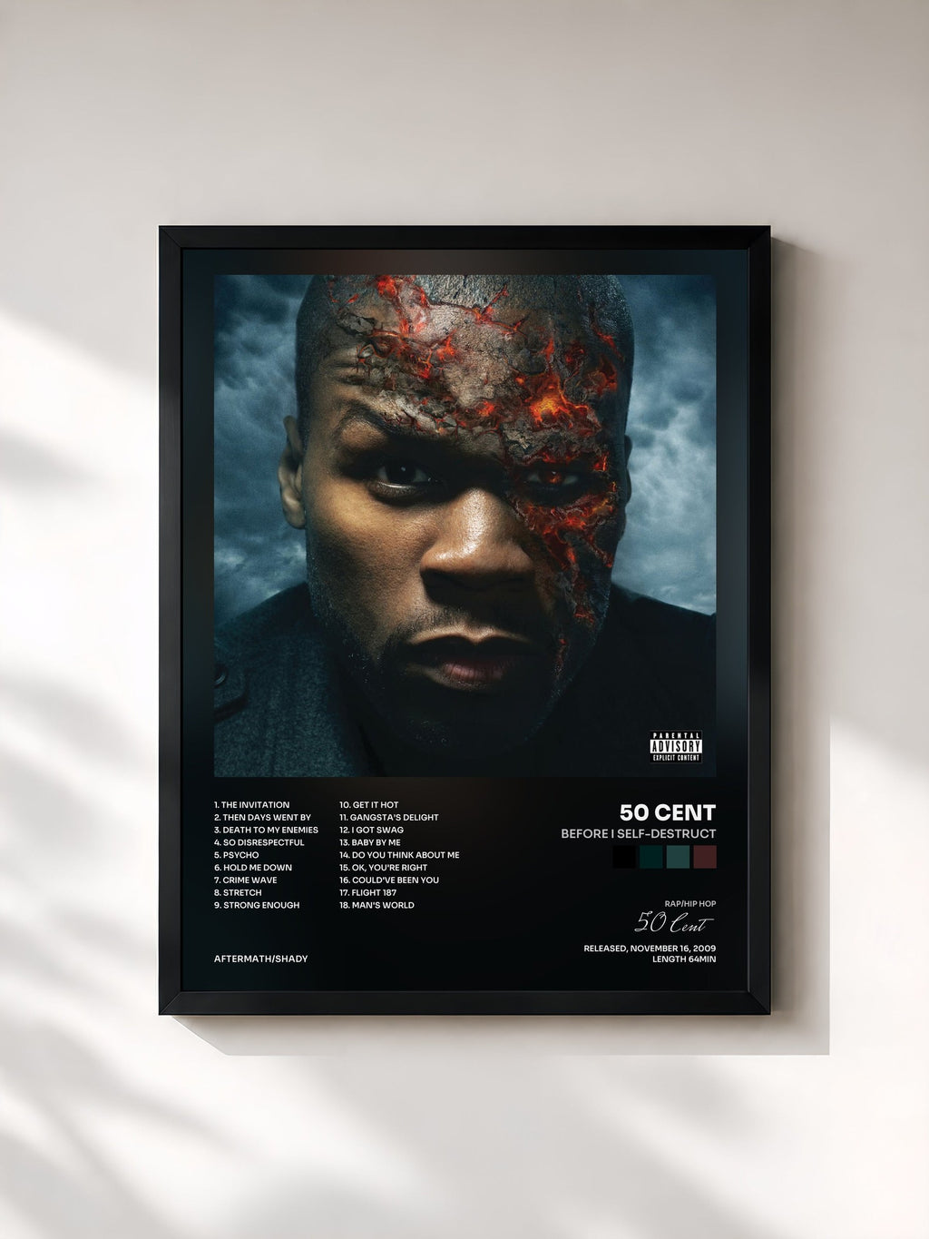 #noir Tableau de l'album Before I Self-Destruct de 50 Cent, cadre noir, imprimé et encadré en France