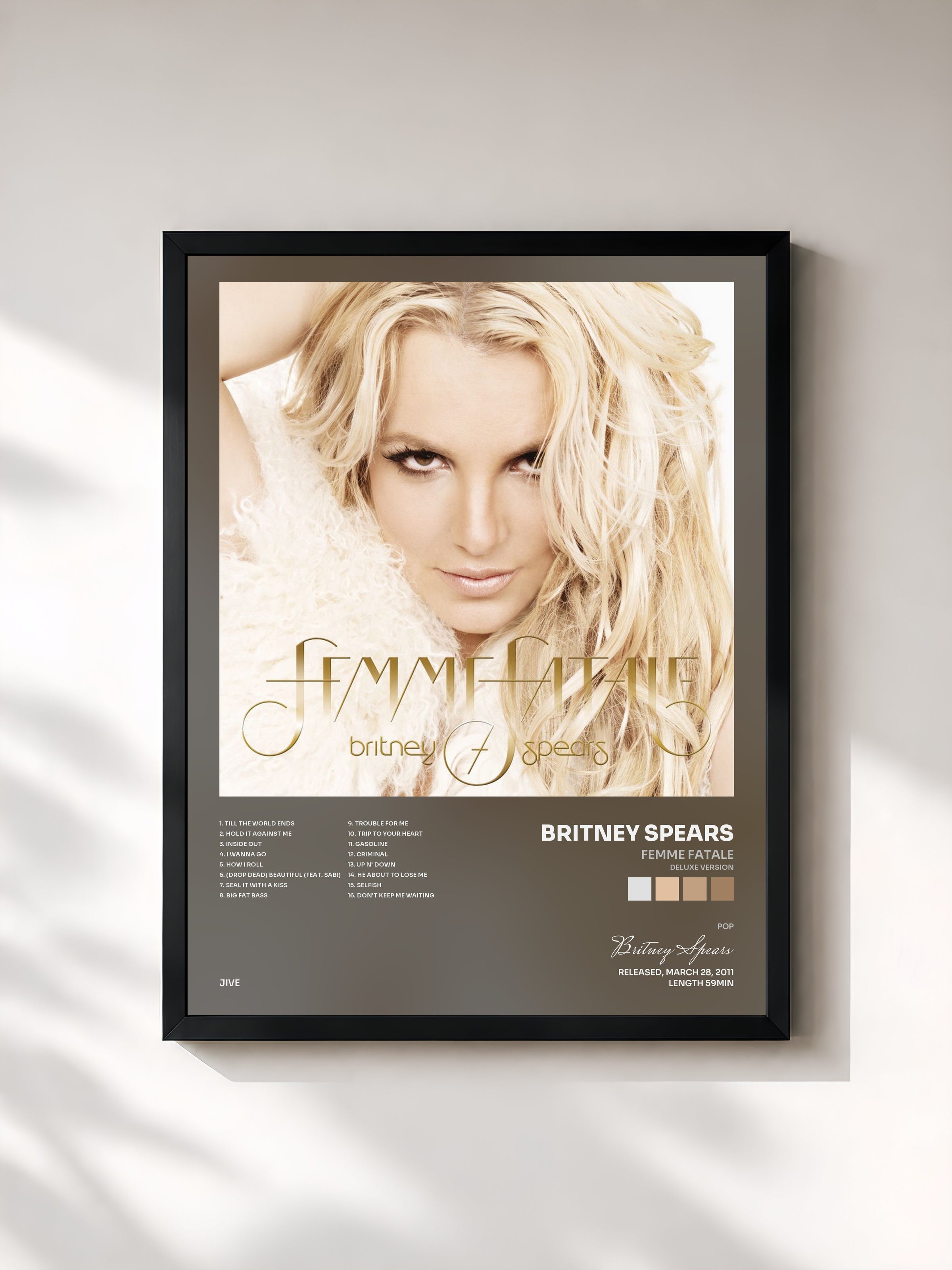 #noir Tableau de l'album Femme Fatale (Deluxe Version) de Britney Spears, cadre noir, imprimé et encadré en France