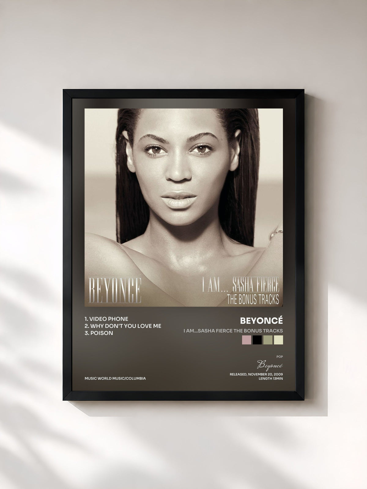 #noir Tableau de l'album I AM...SASHA FIERCE THE BONUS TRACKS de Beyoncé, cadre noir, imprimé et encadré en France