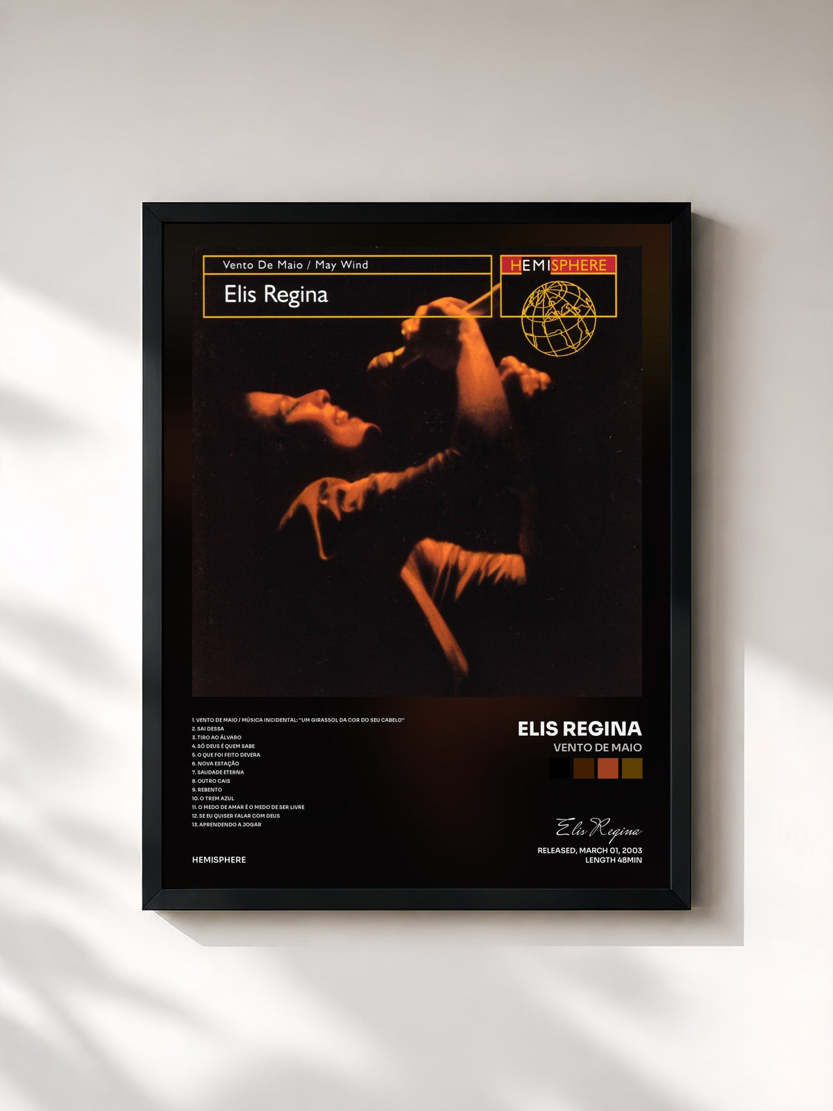 #noir Tableau de l'album Vento De Maio de Elis Regina, cadre noir, imprimé et encadré en France