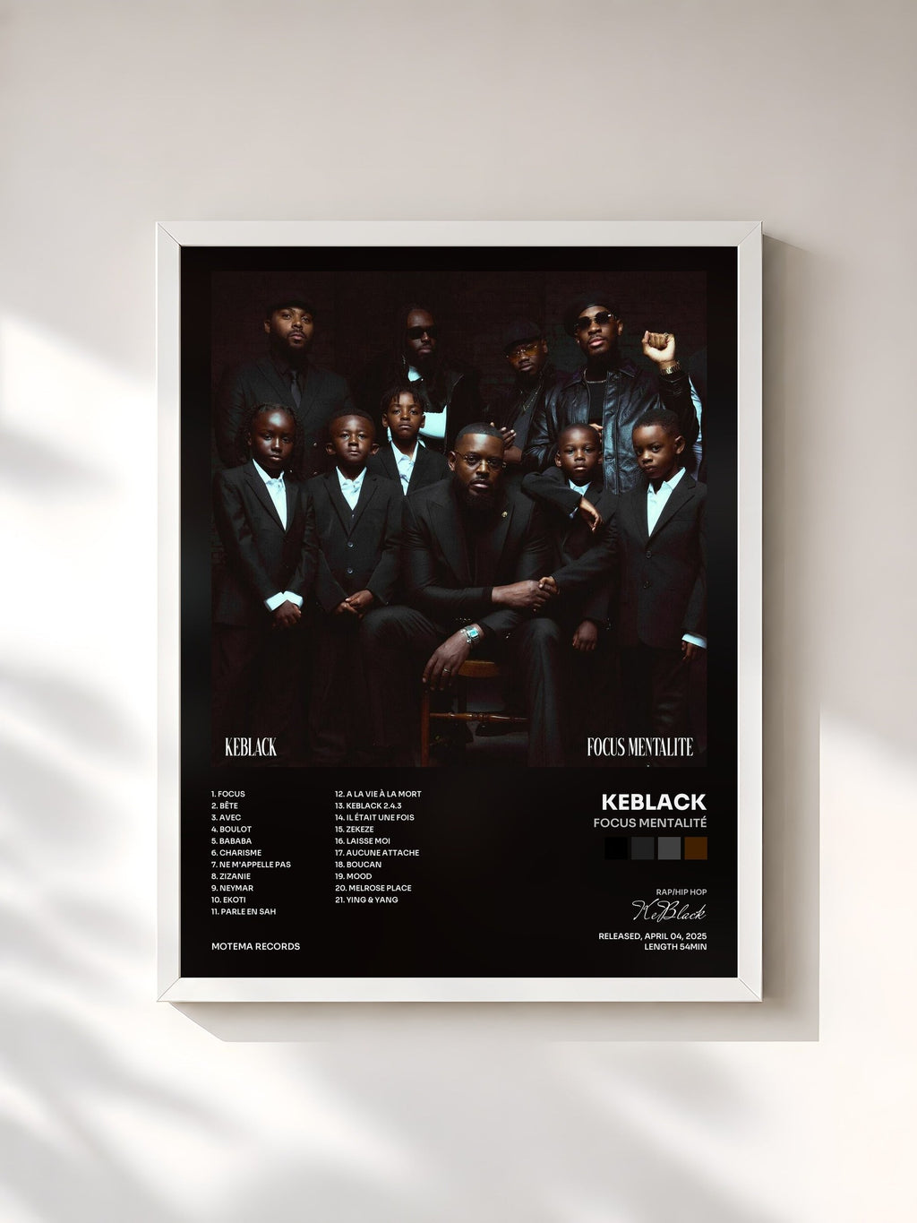 #blanc Tableau de l'album Focus Mentalité de KeBlack, cadre blanc, imprimé et encadré en France