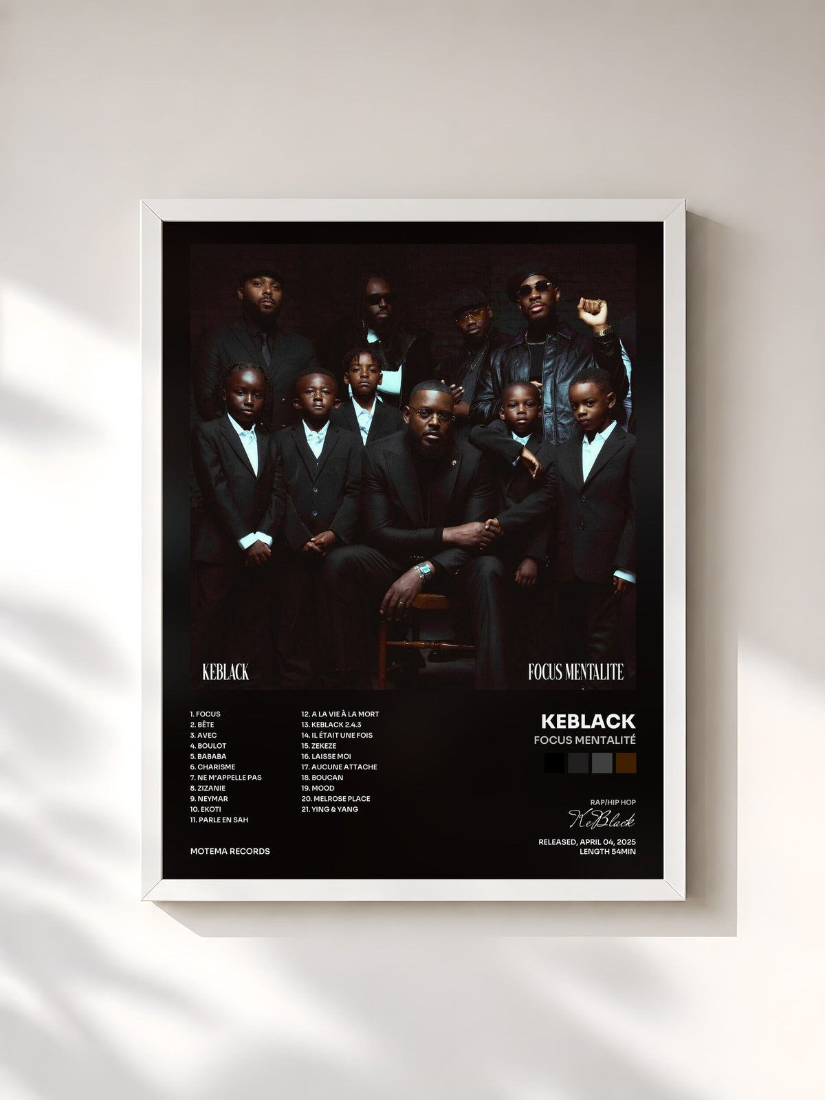#blanc Tableau de l'album Focus Mentalité de KeBlack, cadre blanc, imprimé et encadré en France