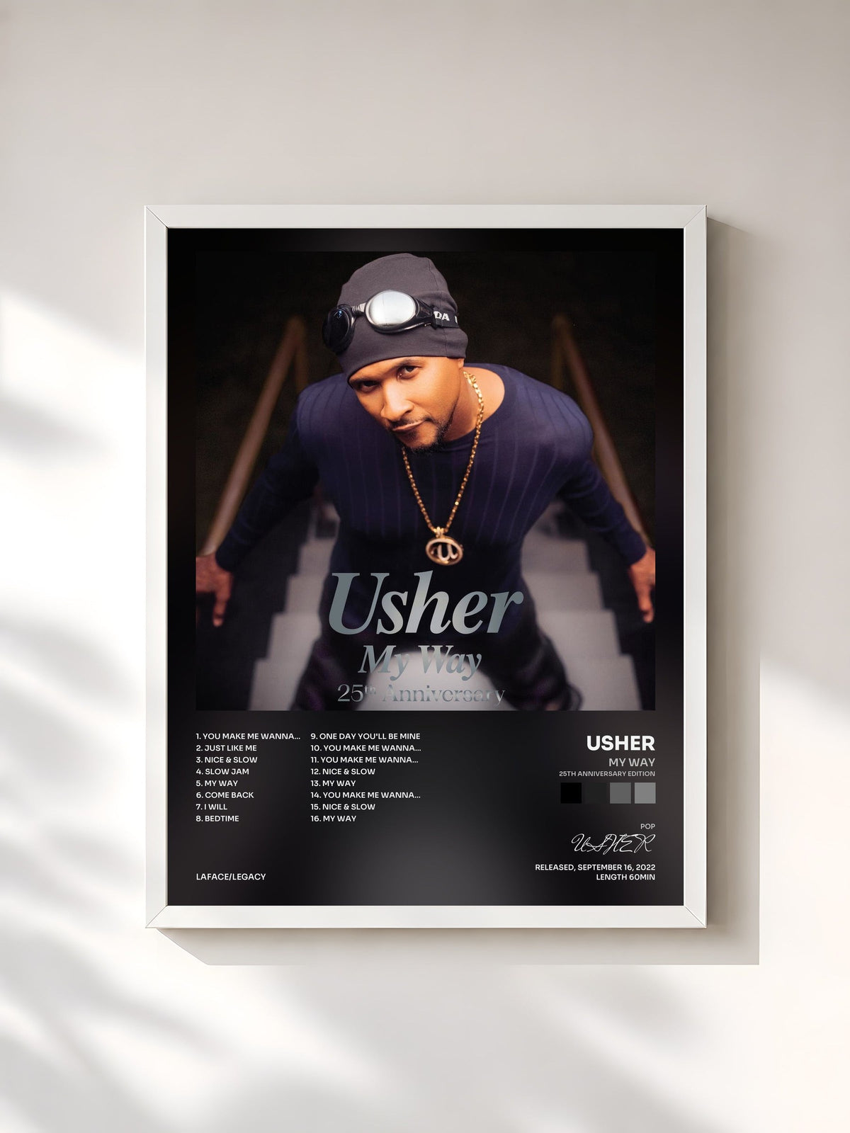 #blanc Tableau de l'album My Way (25th Anniversary Edition) de USHER, cadre blanc, imprimé et encadré en France