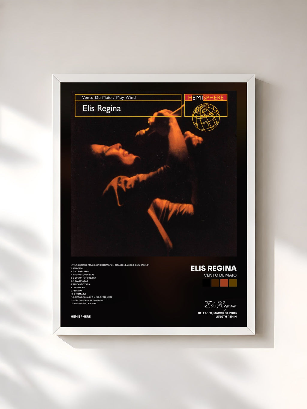 #blanc Tableau de l'album Vento De Maio de Elis Regina, cadre blanc, imprimé et encadré en France