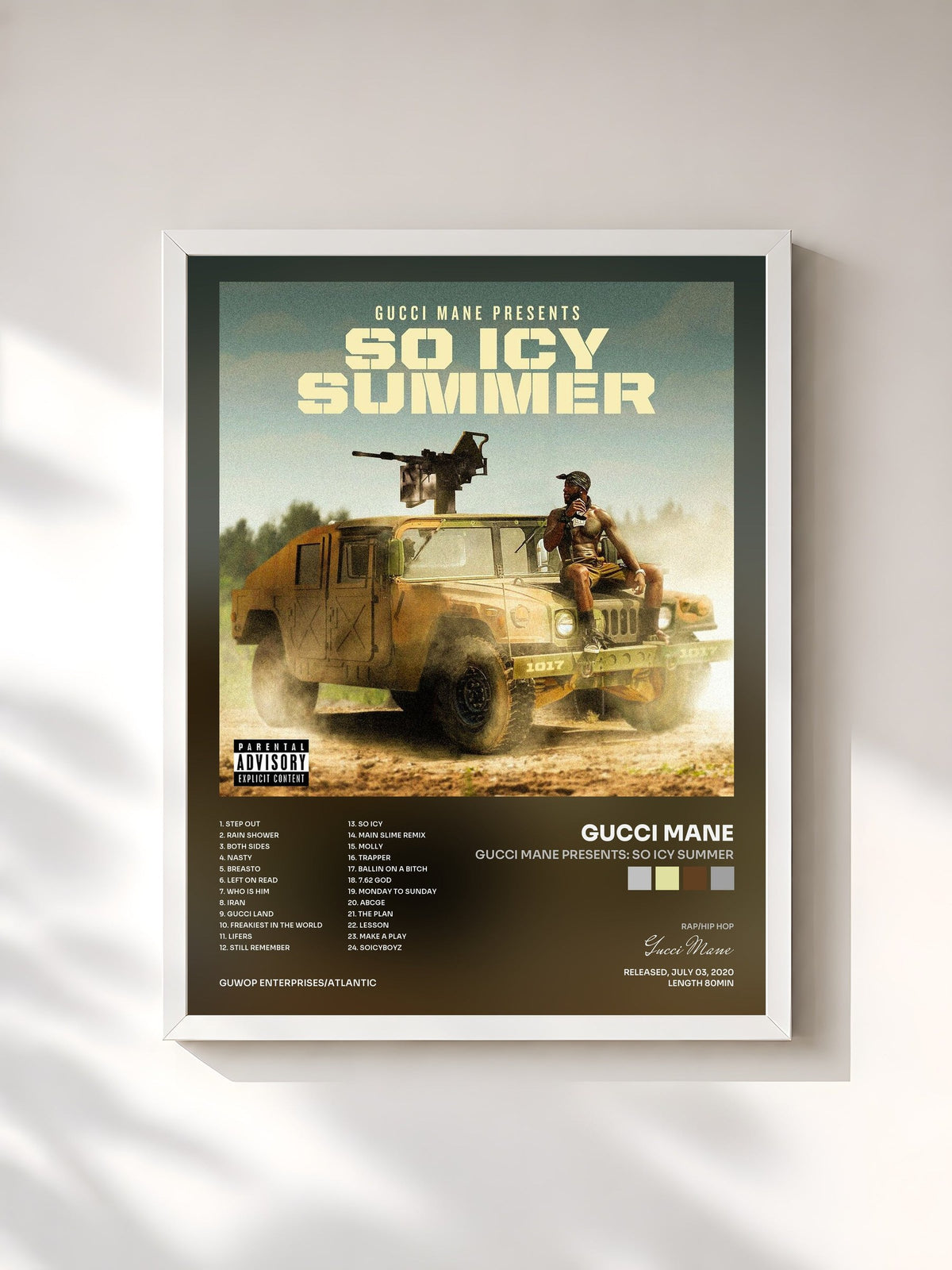 #blanc Tableau de l'album Gucci Mane Presents: So Icy Summer de Gucci Mane, cadre blanc, imprimé et encadré en France