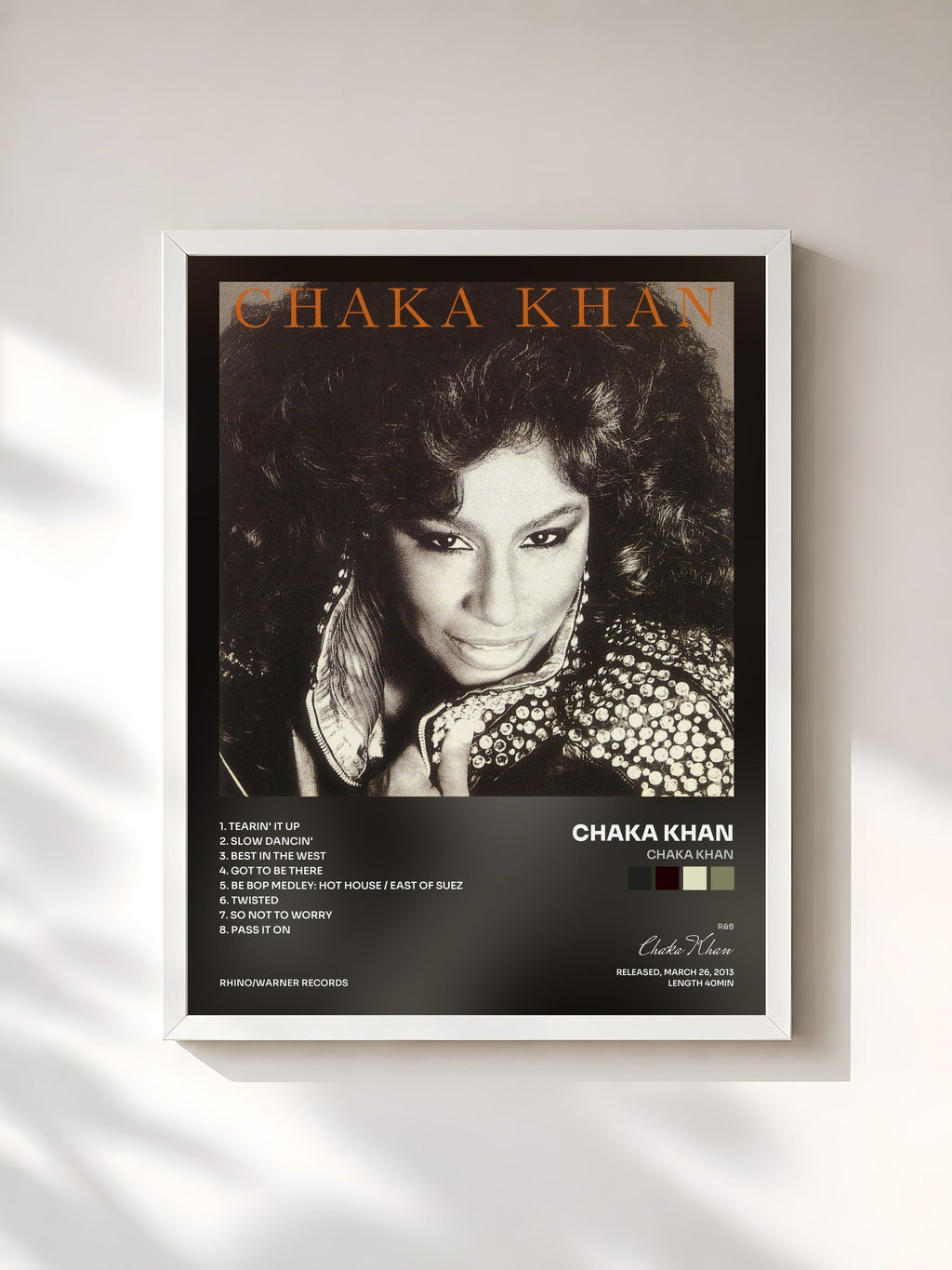 #blanc Tableau de l'album Chaka Khan de Chaka Khan, cadre blanc, imprimé et encadré en France