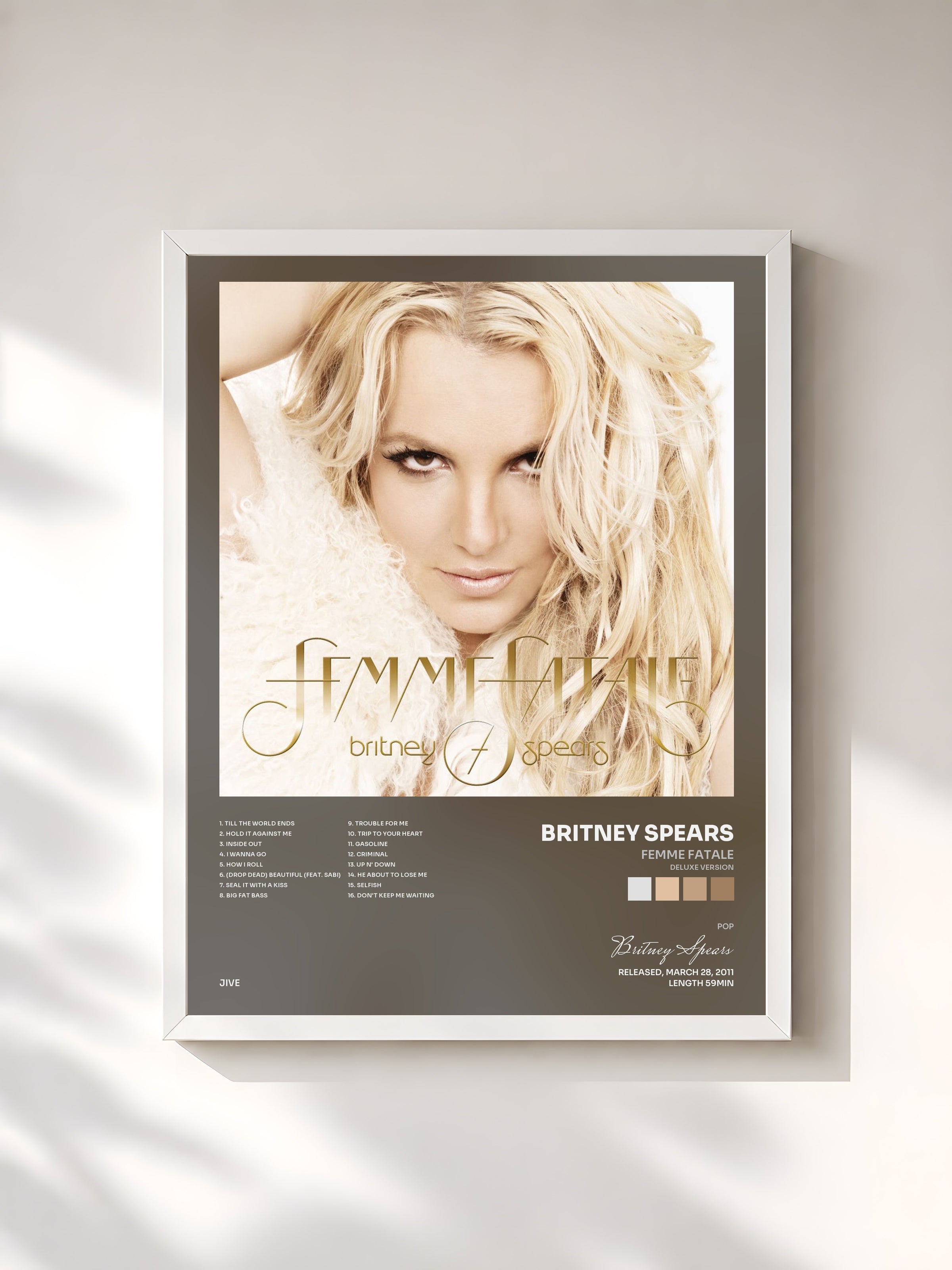#blanc Tableau de l'album Femme Fatale (Deluxe Version) de Britney Spears, cadre blanc, imprimé et encadré en France
