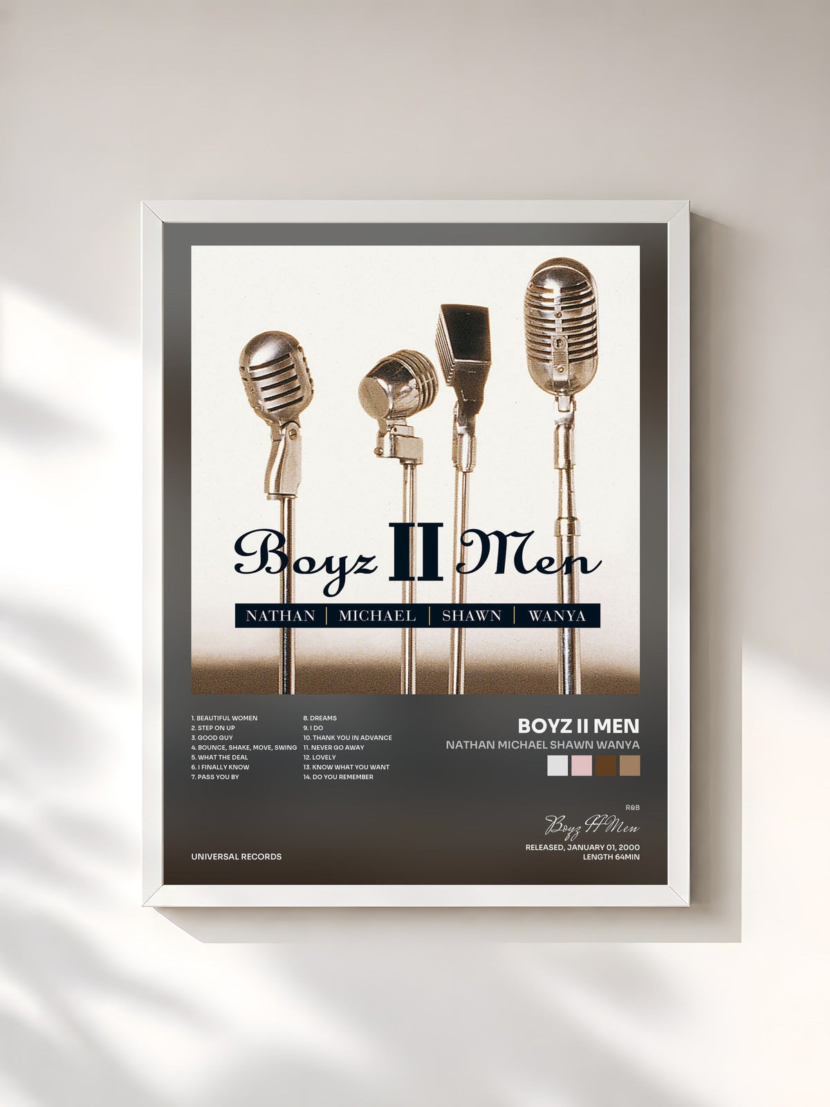 #blanc Tableau de l'album Nathan Michael Shawn Wanya de Boyz II Men, cadre blanc, imprimé et encadré en France