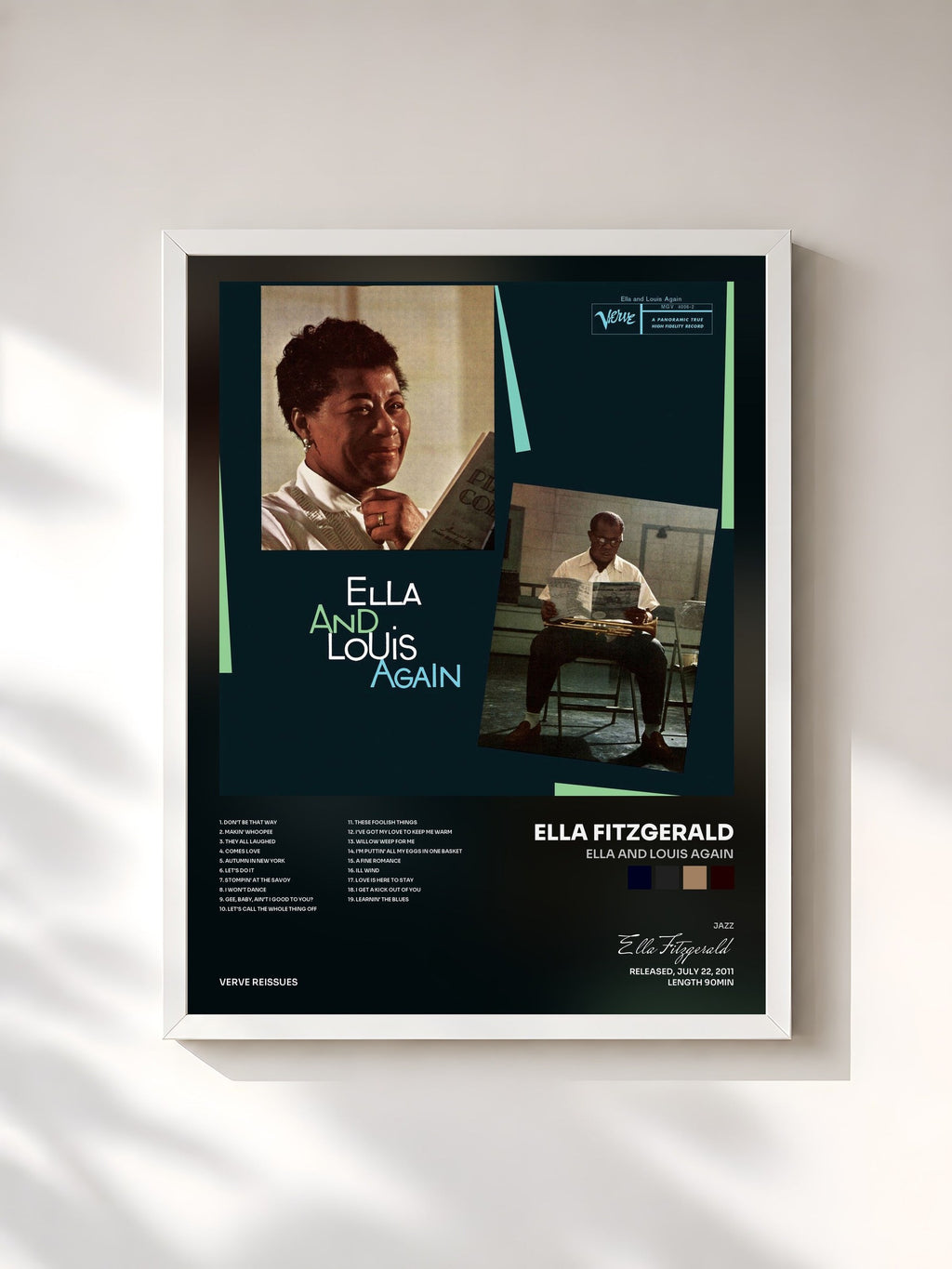 #blanc Tableau de l'album Ella And Louis Again de Ella Fitzgerald, cadre blanc, imprimé et encadré en France