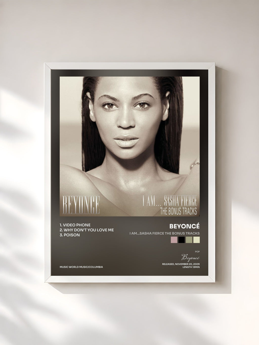 #blanc Tableau de l'album I AM...SASHA FIERCE THE BONUS TRACKS de Beyoncé, cadre blanc, imprimé et encadré en France