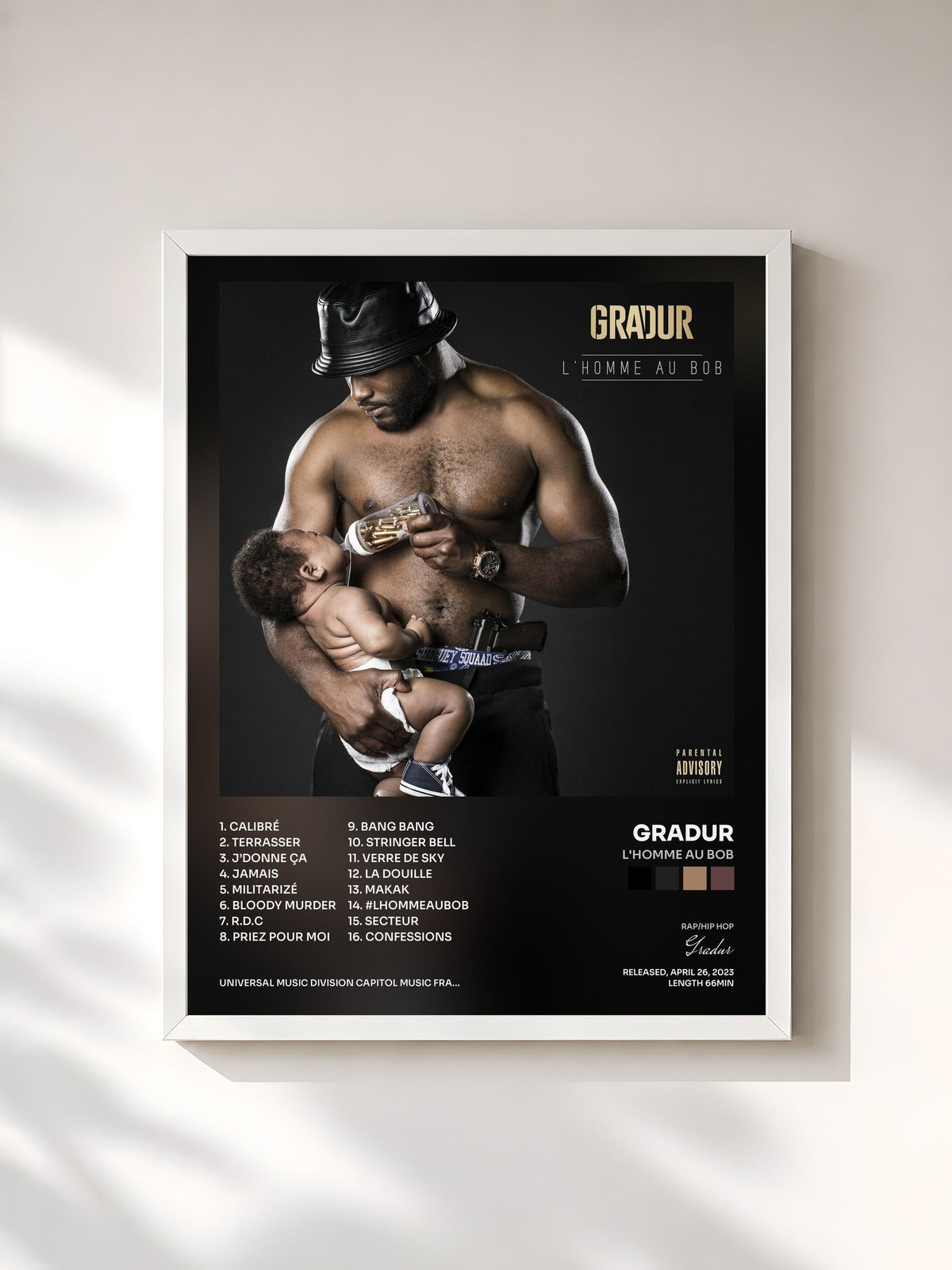 #blanc Tableau de l'album L'homme au bob de Gradur, cadre blanc, imprimé et encadré en France